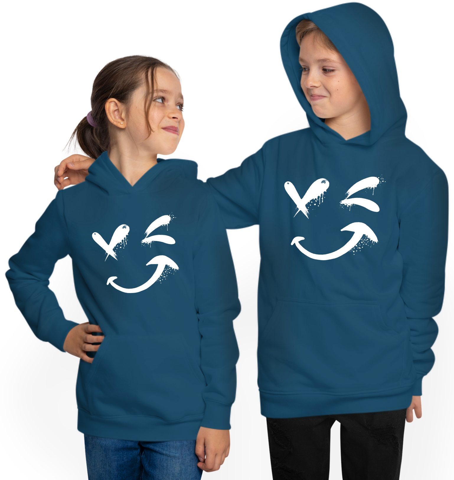 MyDesign24 Kapuzensweatshirt Kinder Hoodie - Kapuzenpulli mit coolem Smile Kapuzensweater cooler Smile Hoodie i328 – Bild 2 von 5