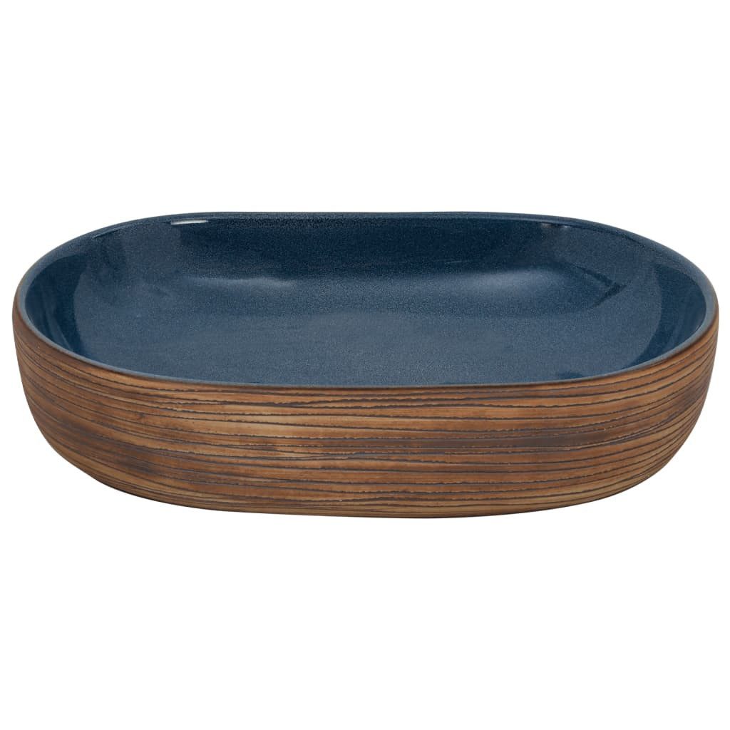 vidaXL Раковины Раковины Badezimmer Aufsatzwaschbecken Braun und Blau Oval 59x40x14