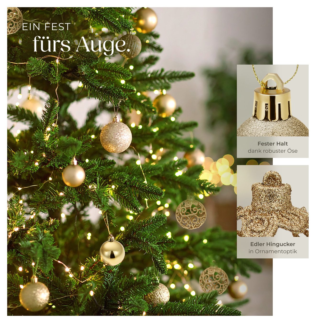tectake Weihnachtsbaumkugel Weihnachtskugeln (1 St), 100er-Set in Gold