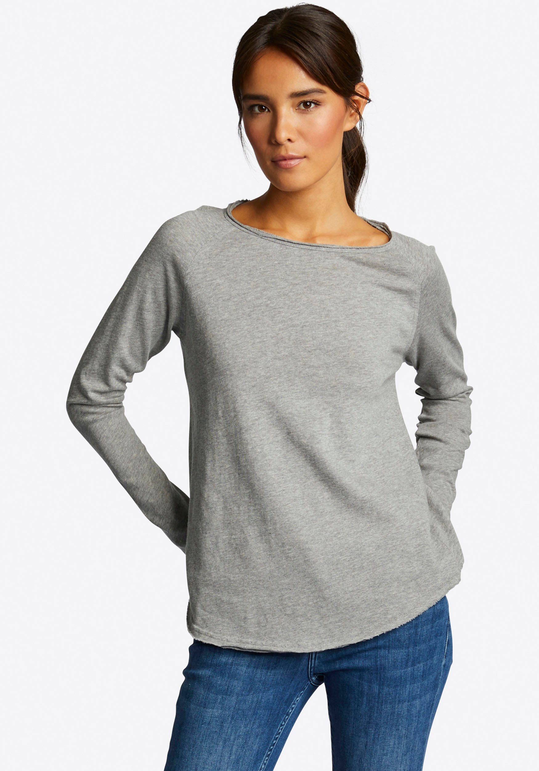 Rich & Langarmshirt offener grey Ausschnittkante mit Royal melangé Saum und