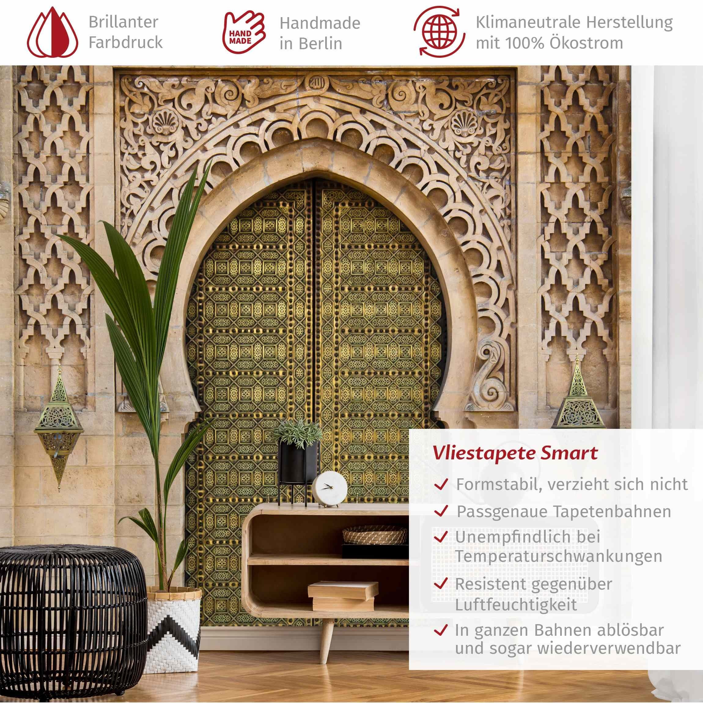 Bilderdepot24 3D-Tapete Effekt Oriental Gate 3D-Optik Orientalisch Wanddeko Raumtiefe Tür Tor, Glatt, Matt, (Vliestapete inkl. Kleister oder selbstklebend), Wohnzimmer Schlafzimmer Küche Flur Fototapete Vliestapete Wandtapete