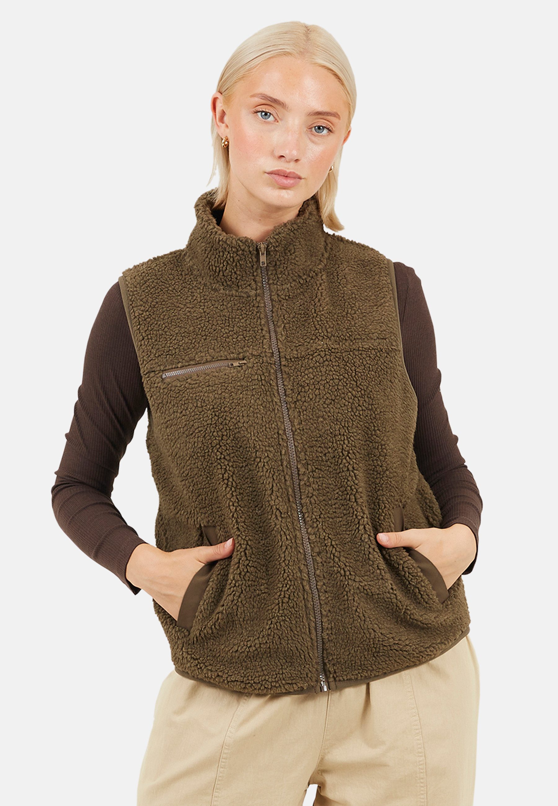 Brave Soul Cardigan Damen-Fleeceweste mit durchgehendem Reißverschluss