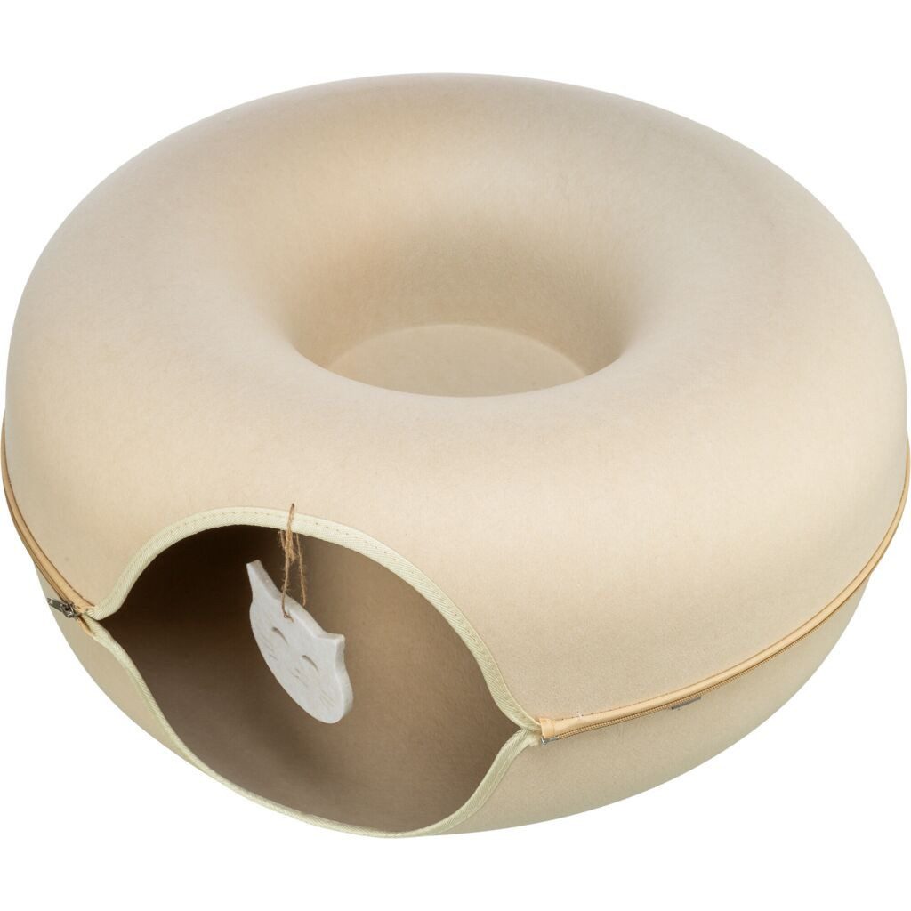TRIXIE Tier-Intelligenzspielzeug Filzdonut Katzenhöhle mit Spielzeug - beige - ø 60 cm, Filz