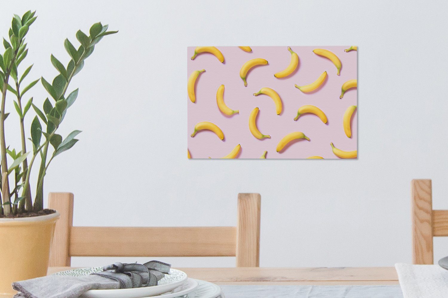 Wandbild cm Leinwandbild OneMillionCanvasses® Wanddeko, Pastell, (1 Leinwandbilder, - - St), Aufhängefertig, Rosa 30x20 Banane