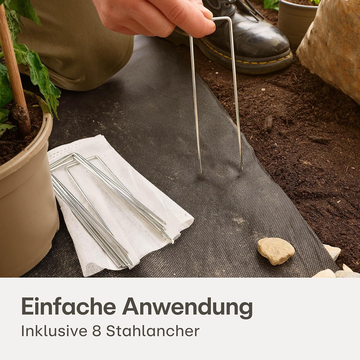 Praknu Gartenvlies Unkrautvlies 100g/m² 10m² (2x5m) - 8 Erdanker UV-Stabil & Reißfest, (10m² Set, 1-St., 100g/m² Unkrautvlies 10m² mit 8 Erdankern wasserdurchlä – Bild 5 von 5