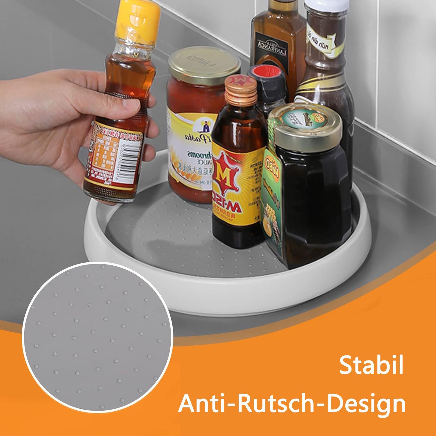 Coonoor Gewürzkarussell Drehteller Organizer, Servierplatten 360° Drehbar - Rutschfest, für Kühlschrank und Küche – Bild 3 von 5