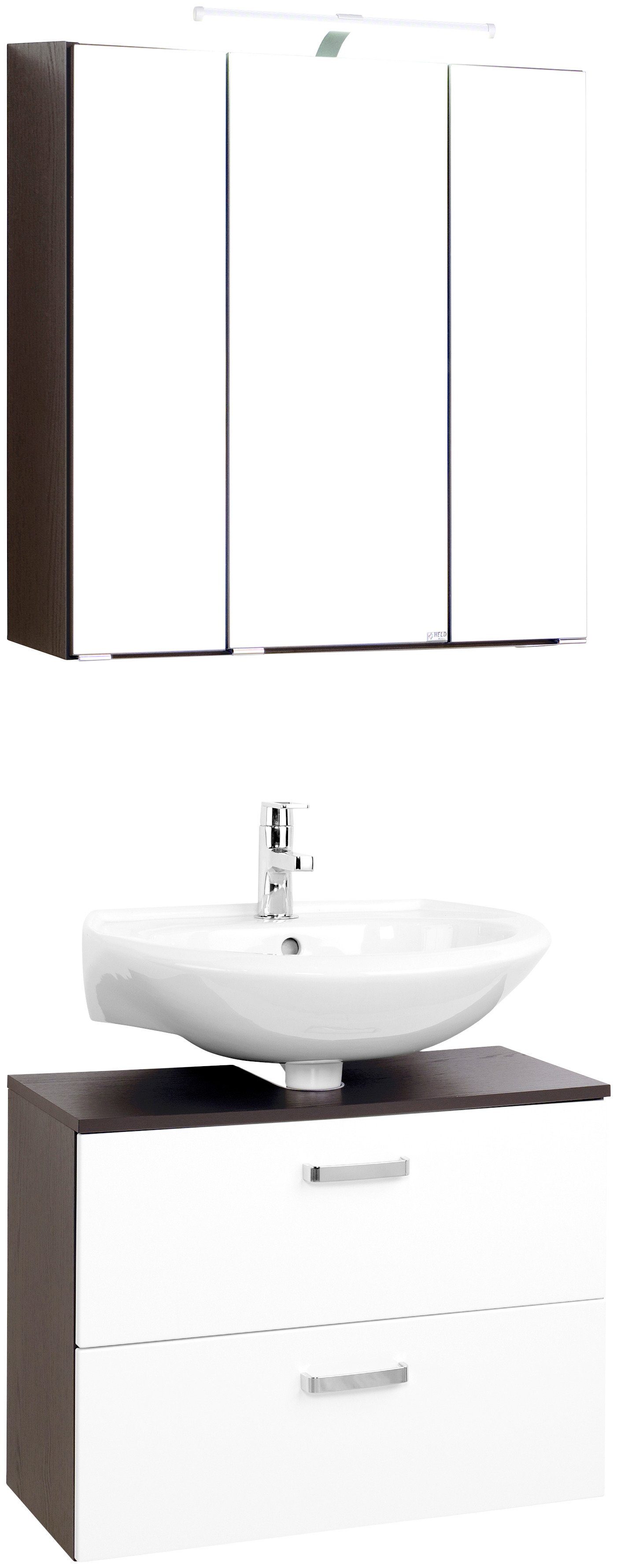 welltime Badmöbel-Set Dorina, (2-St), besteht aus Unterbeckenschrank und Spiegelschrank, Breite 70 cm