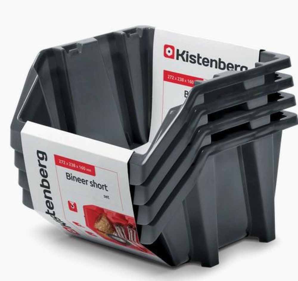 Prosperplast Aufbewahrungsbox PROSPERPLAST Werkstatt-Kuwette BINEER SHORT 28 4er-Set Schwarz