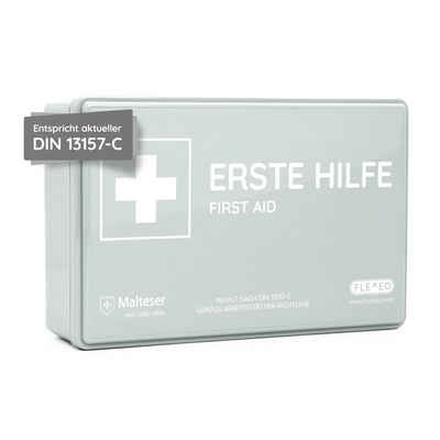 FLEXEO Erste-Hilfe-Koffer DIN 13157, (1 St), Betriebsverbandkasten inkl. Wandhalterung, grau