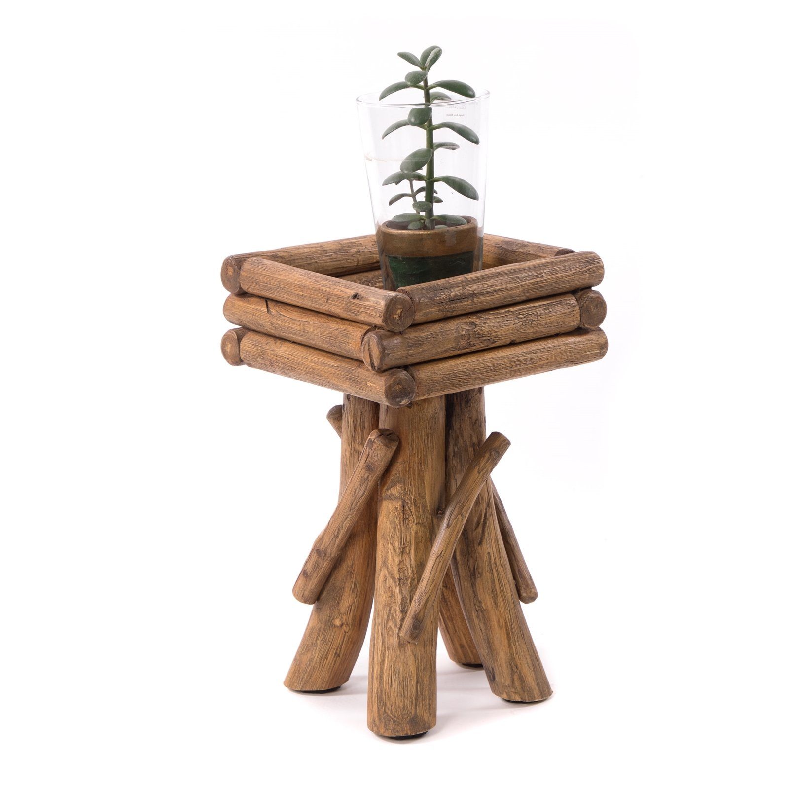DESIGN DELIGHTS Beistelltisch BLUMENHOCKER TWIST, Holz massiv rustikaler Holzhocker, Blumenständer