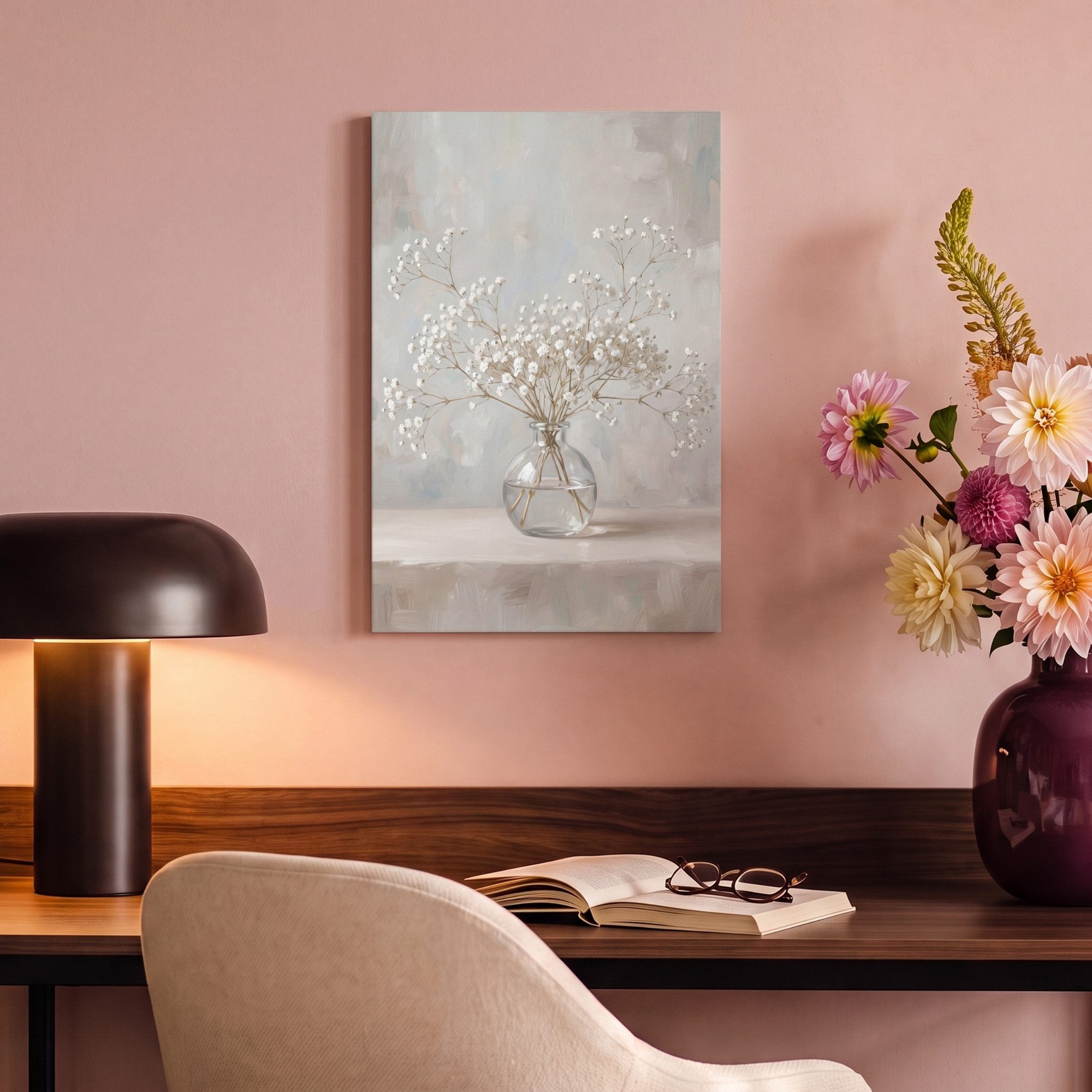 OneMillionCanvasses® Leinwandbild Vase - Gipskraut - Weiß, Fotodruck (1 St), Wandbild, Deko Schlafzimmer Wohnzimmer Flur 20x20 cm – Bild 4 von 5