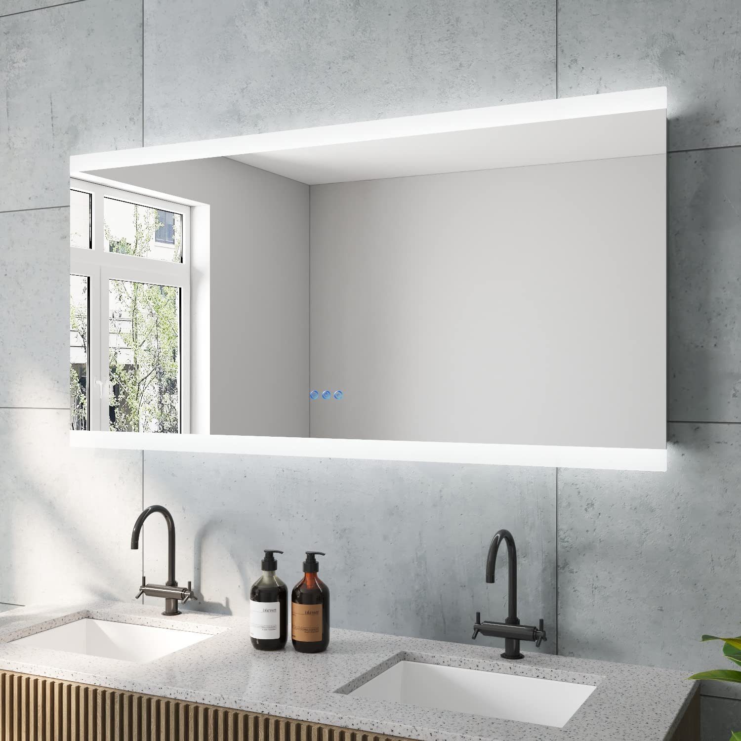 aqua batos LED-Lichtspiegel LED Badspiegel groß mit Beleuchtung 140x70 cm  Touch Sensor, beschlagfrei 3 Lichtfarbe dimmbar Memory Funktion  energiesparend IP44
