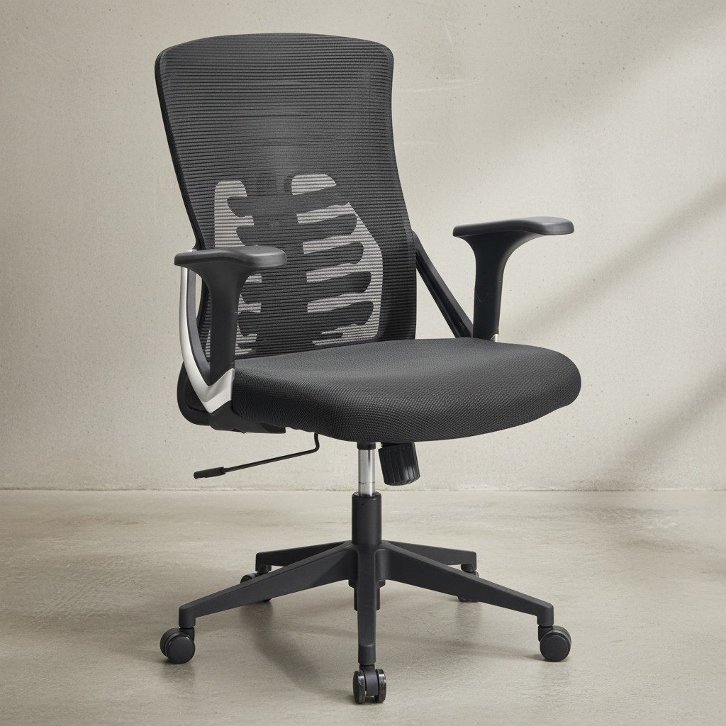 KADIMA DESIGN Bürostuhl Mesh-Drehstuhl, Höhenverstellbar, Ergonomisch, Lordosenstütze, Schwarz (Atmungsaktives Netzgewebe, Armlehnen, Wippmechanik, 120kg belastbar), Ergonomische S-Form, Lordosenstütze 4-fach verstellbar