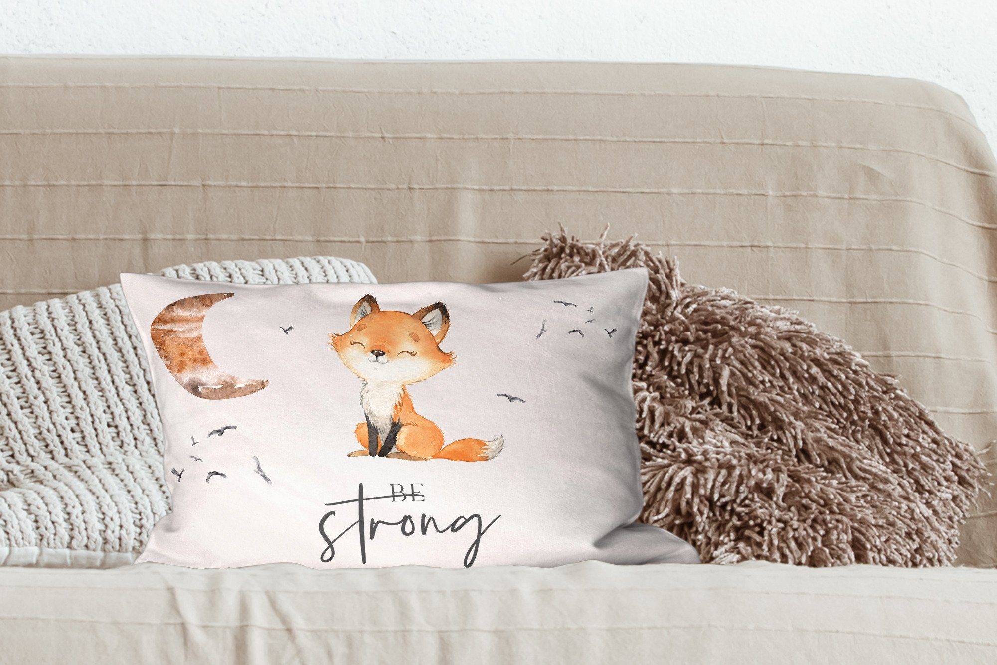 Zitate sein Aquarell - - - mit Dekoration, - - Fuchs Dekokissen Füllung, Tiere, Zierkissen, Wohzimmer Dekokissen Kinder Schlafzimmer MuchoWow Stark