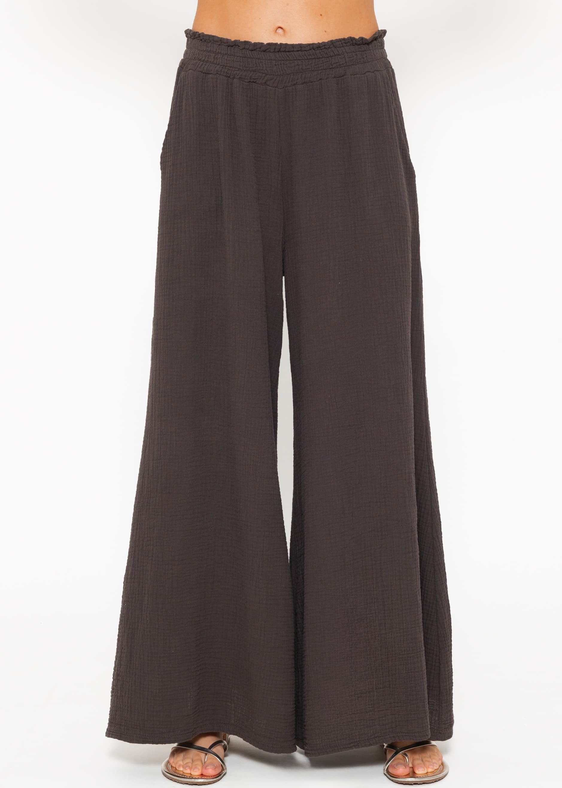 SASSYCLASSY Stoffhose Pants aus Baumwolle mit weitem Bein 100 % Baumwolle, atmungsaktiv und elastischen Bund, sehr leicht