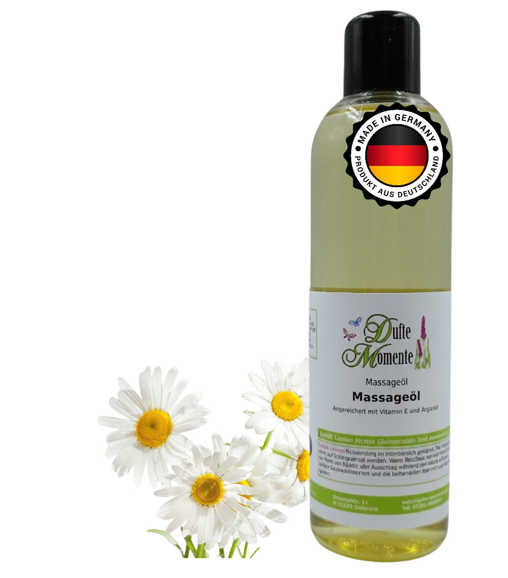 Dufte Momente Massageöl Kamille 250ml - 3 L, hochwertige Pflanzenöle als Basis, vegan und ohne Tierversuche