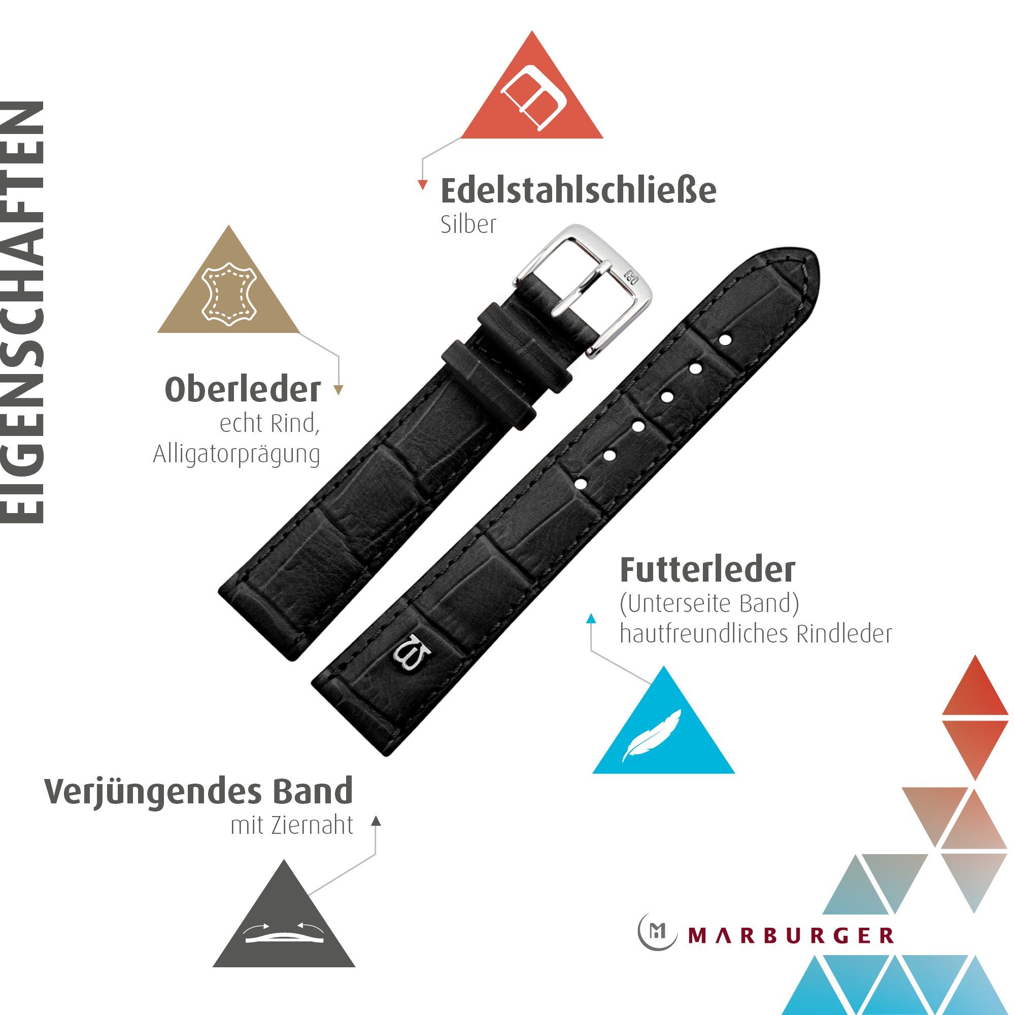 MARBURGER Uhrenarmband 14mm Leder Alligator Prägung günstig online kaufen
