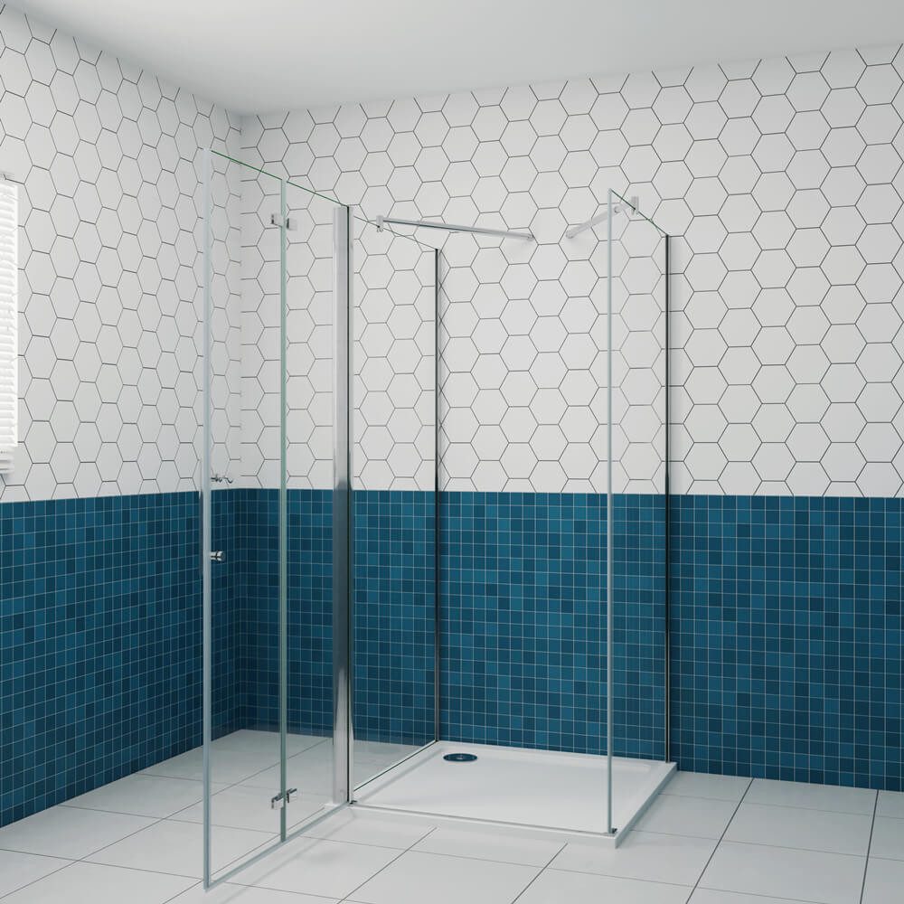 duschspa Komplettdusche 6mm 185cm Nano Glas U-Form Duschkabine Scharniertür Falttür Duschtür, BxT: 70x70 cm, Einscheibensicherheitsglas, Sicherheitsglas, Set, ebenerdiger Einbau möglich