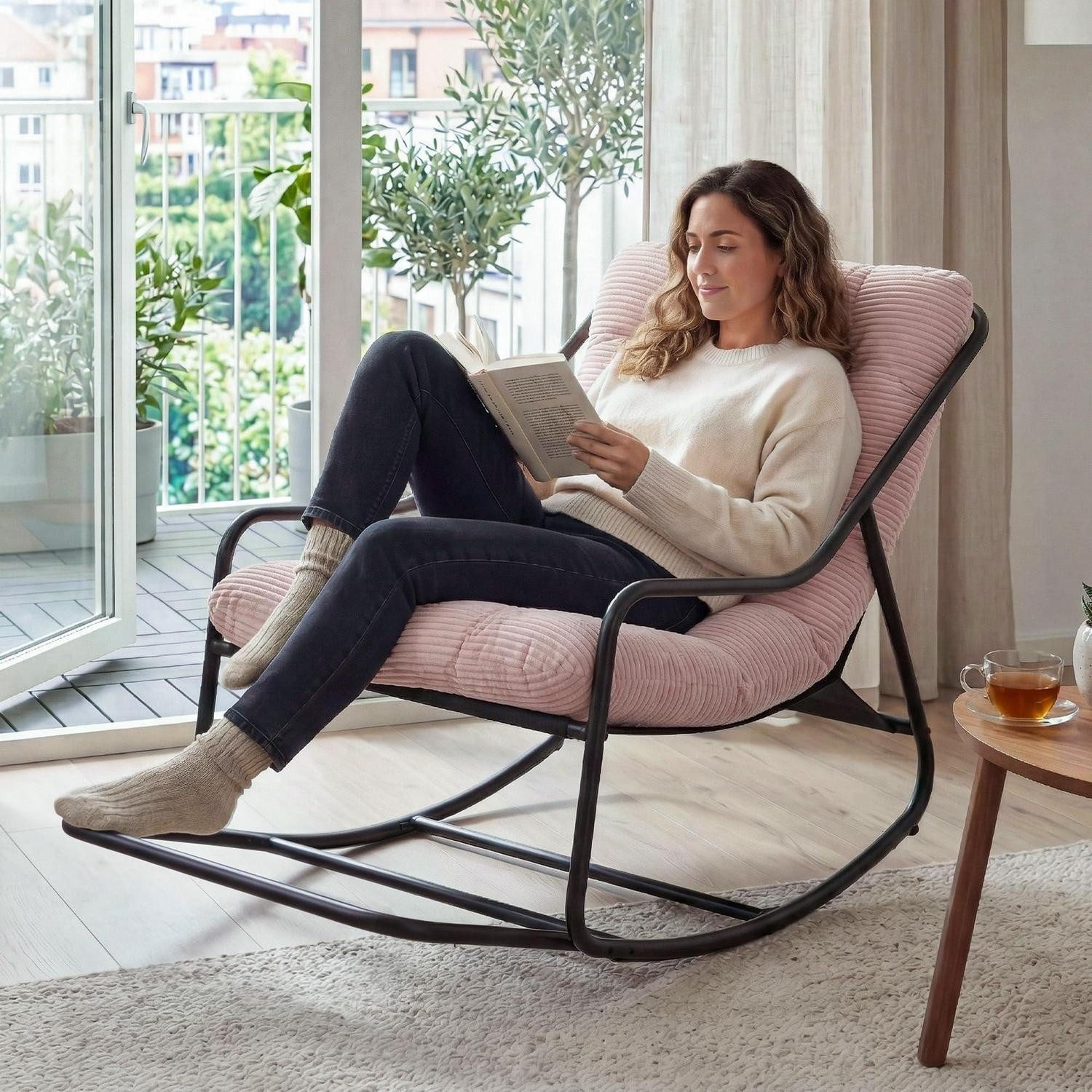 LuxusKollektion Schaukelsessel Schaukelstuhl Papasan Stahlrahmen 160kg pink Rosa