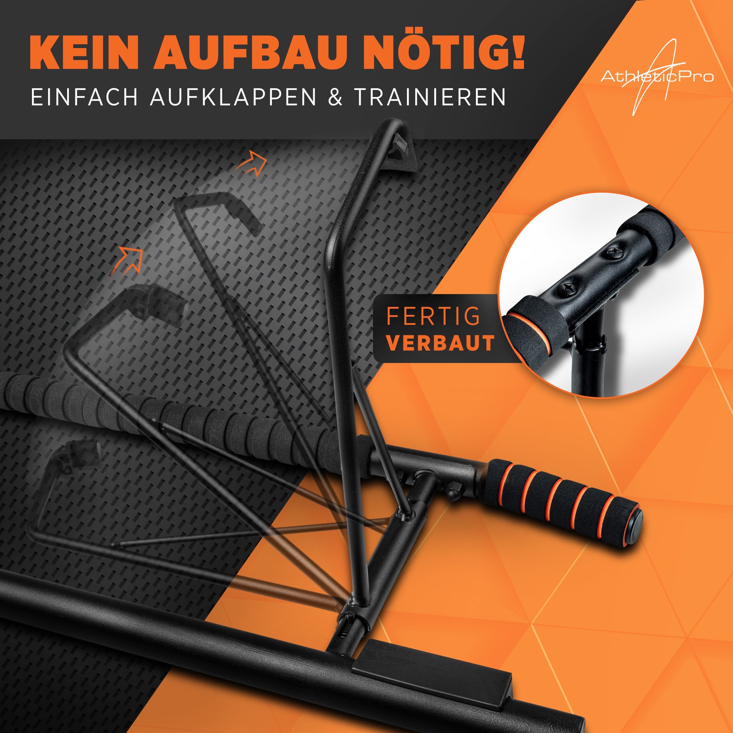 AthleticPro Klimmzugstange Türrahmen ohne Bohren, für Klimmzüge & Dips, bis 200kg belastbar, Extra hoch montierbar, inkl. Schaumstoffgriffe – Bild 4 von 5