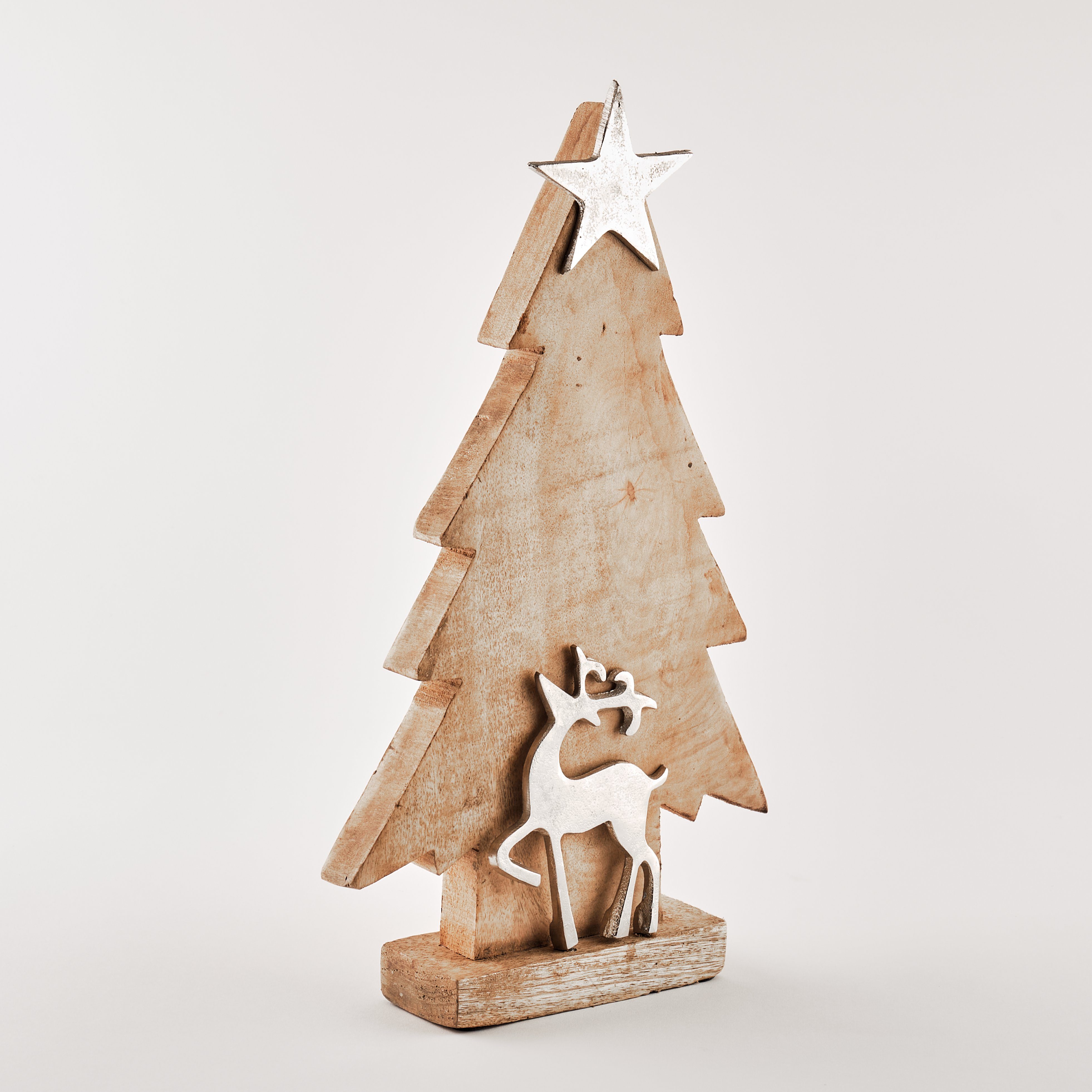 TOPCENT Weihnachtsfigur Tannenbaum aus Mangoholz mit Rentier, H 41 cm
