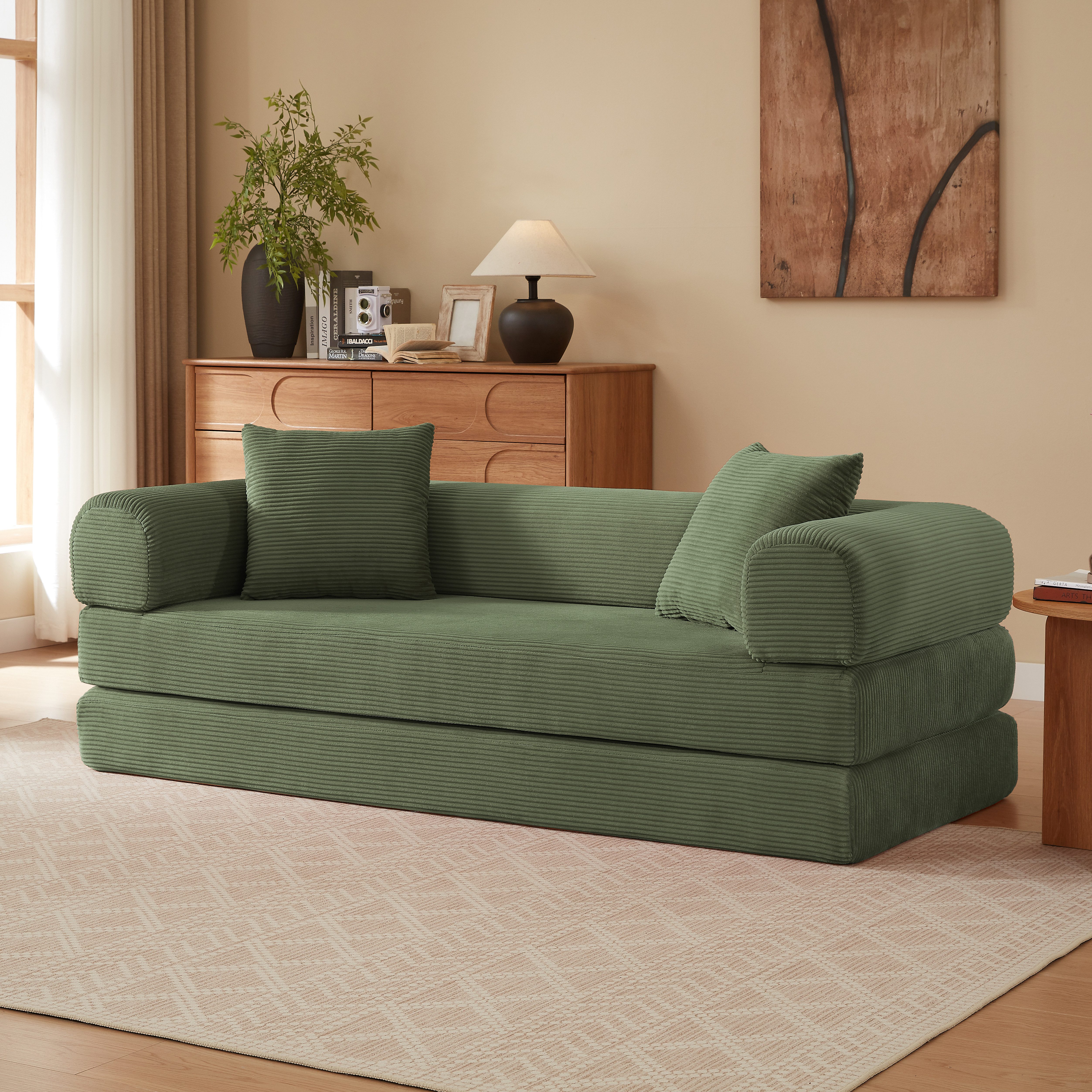 GLP Schlafsofa 195 cm 3 sitzer cord sofa mit schlaffunktion, Set, Wandelbares Tatami-Bodensofa, einfach in Einzelbett umwandelbar