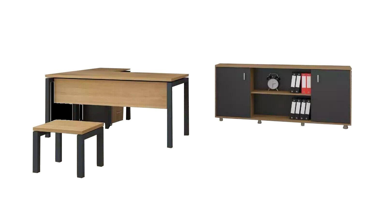 Xlmoebel Eckschreibtisch Eckschreibtisch aus Holz mit integriertem Aktenregal in Weiß (Eckschreibtisch, 3-St., Schreibtisch, Couchtisch, Schrank), Hergestellt in Europa