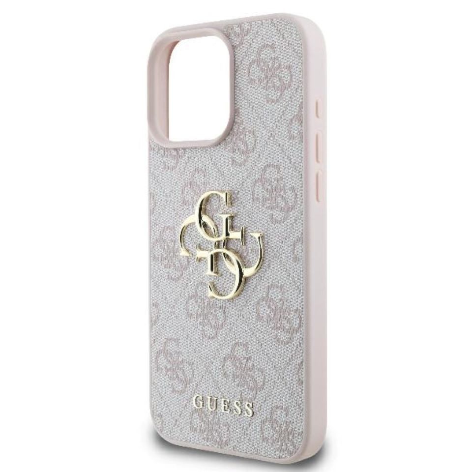 Guess Handyhülle iPhone 16 Pro Max Kunstleder rosa Big Logo goldfarbig 6,9 Zoll, Kantenschutz