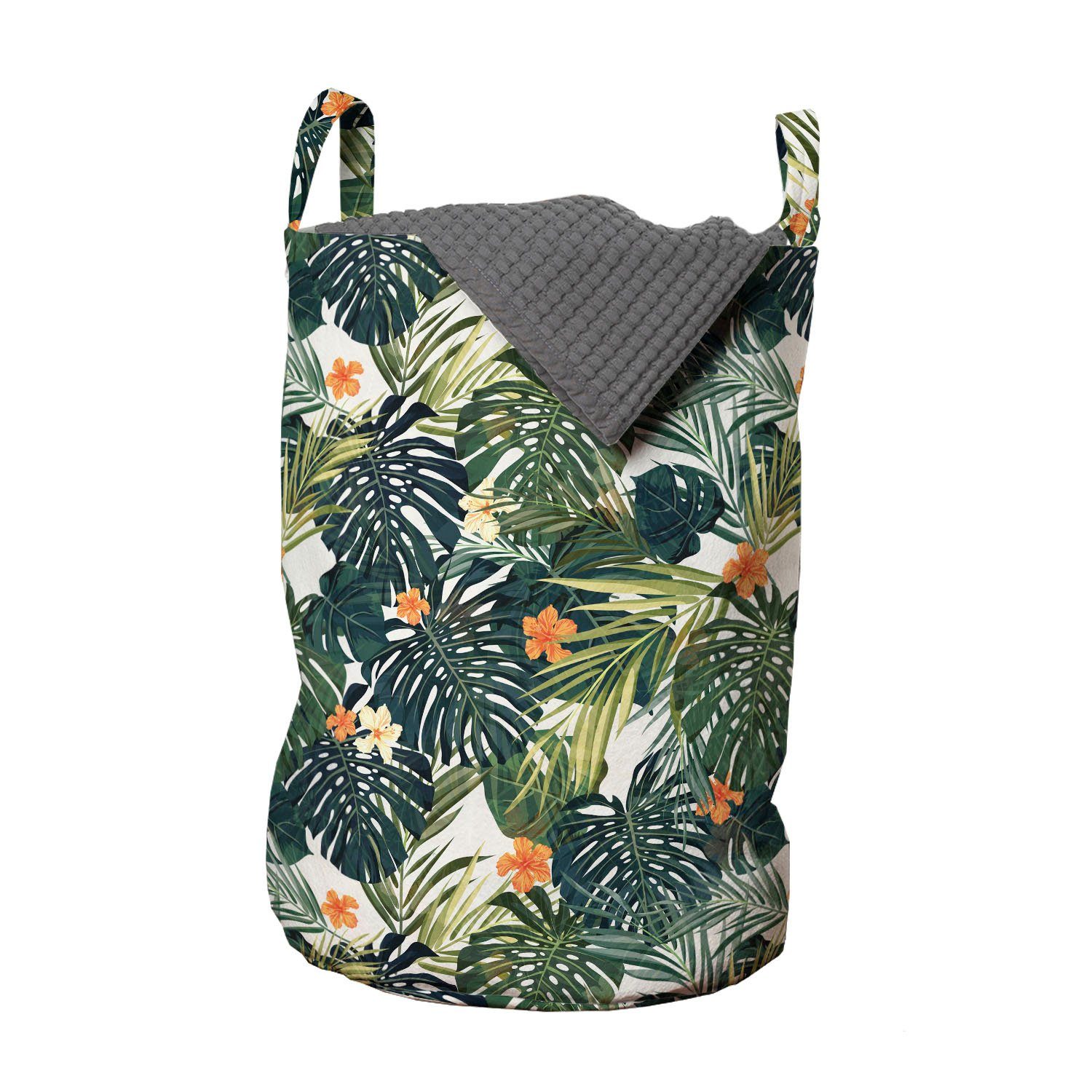 Abakuhaus Wäschesäckchen Wäschekorb mit Griffen Kordelzugverschluss für Waschsalons, Blumen Botanic Tropic Blätter