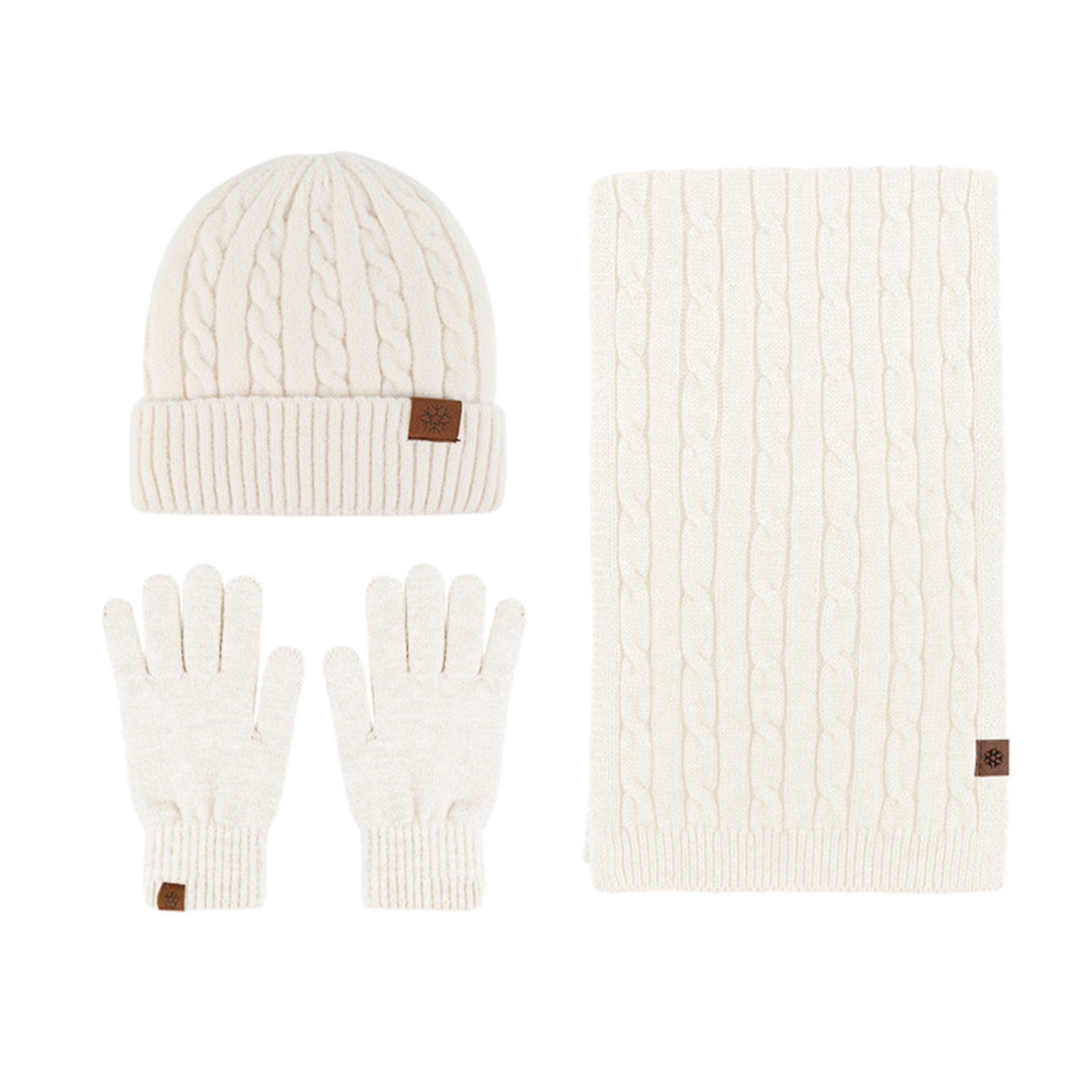 Rutaqian Beanie Winter Warm Beanie Mütze Schal und Touchscreen Handschuhe Set (Der Durchmesser des Hutes beträgt 22,5 cm, was etwas größer sein wird, Dreiteiliges, kältebeständiges, warmes Fleece-Set für den Außenbereich) für Herren und Damen (große Größe) Beige