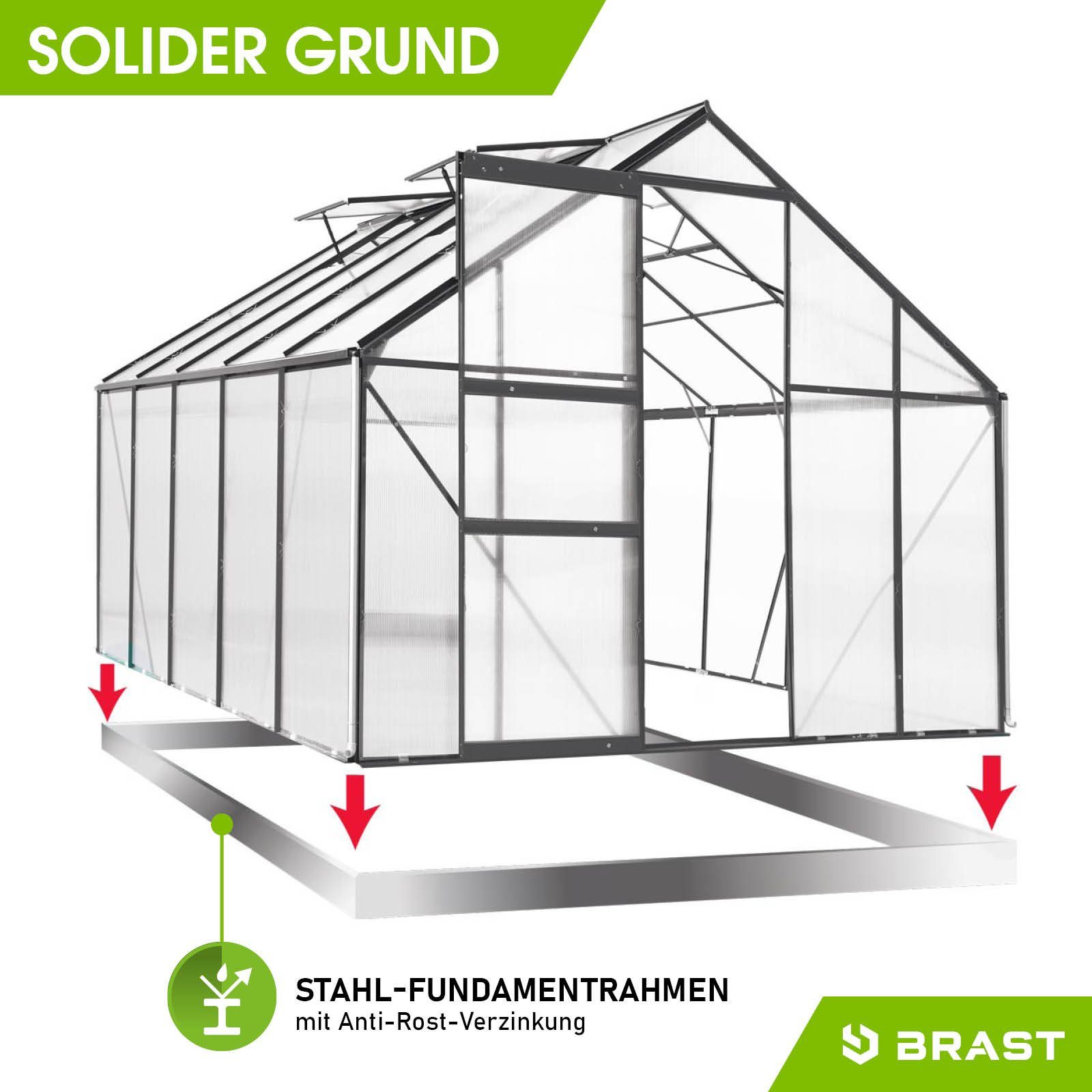 BRAST Gewächshaus ALU mit Fundament rostfrei 310x250x205cm TÜV geprüft