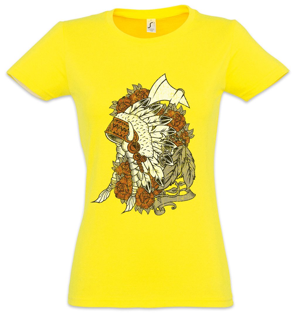 Urban Backwoods Print-Shirt Indian Chief Gear And Roses Damen T-Shirt Native American Häuptling (1-tlg) Chieftain Federn Sioux