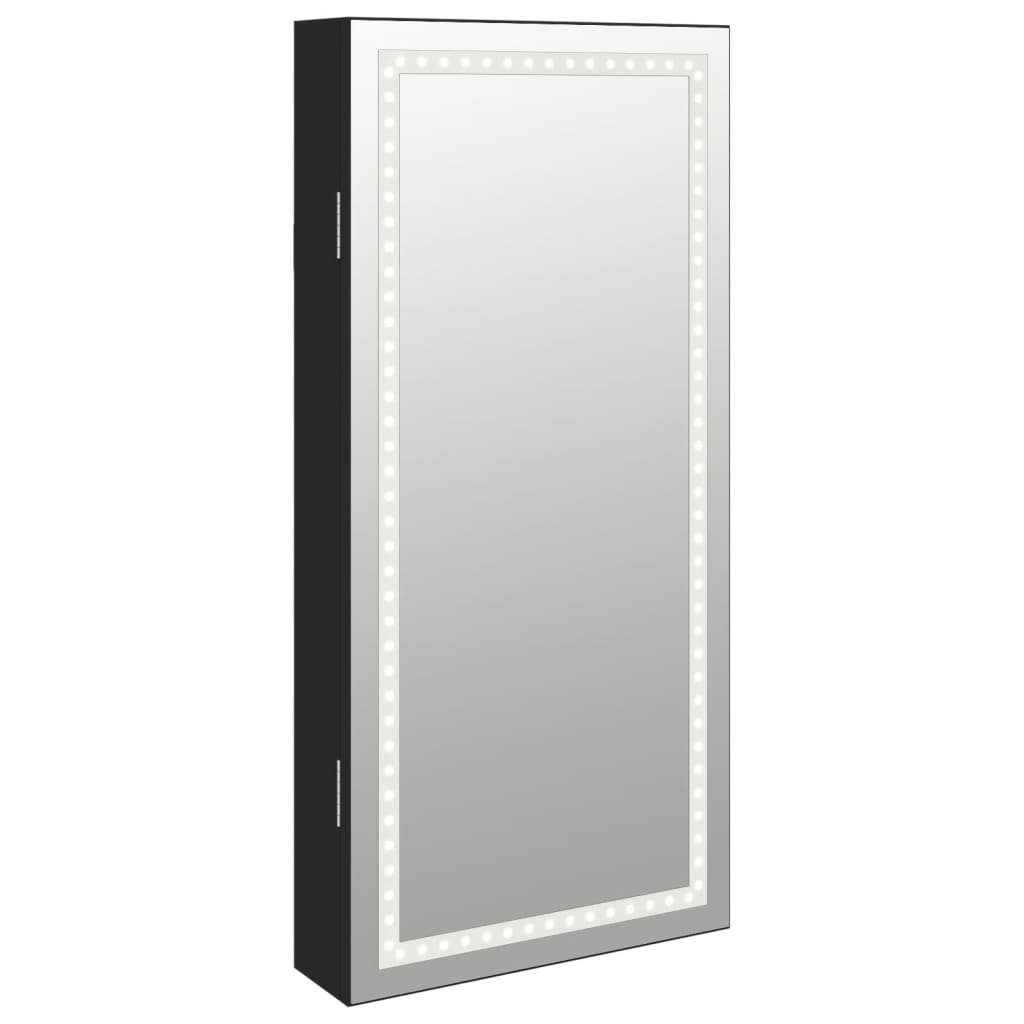 vidaXL | Schwarz Wandmontage Spiegel-Schmuckschrank LED-Beleuchtung Spiegel Schwarz mit (1-St) Schwarz