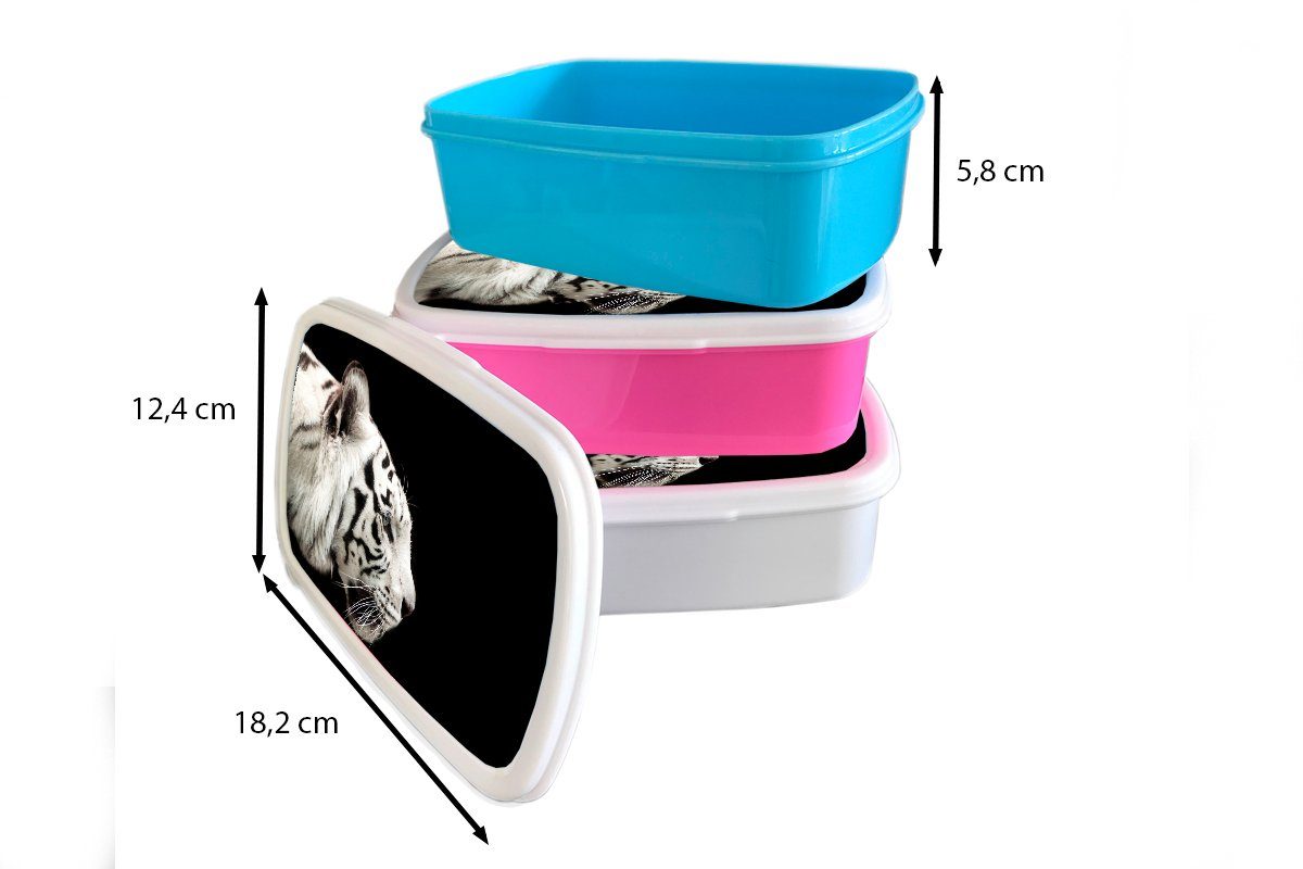 MuchoWow Lunchbox Tiger - Weiß - Kunststoff, (2-tlg), Brotbox Schwarz, Erwachsene, für Kinder für Jungs Mädchen und Brotdose, und
