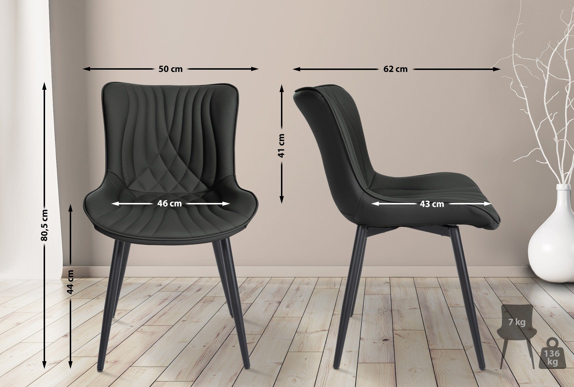 CLP Esszimmerstuhl Brady (2er Set), gesteppte günstig online kaufen