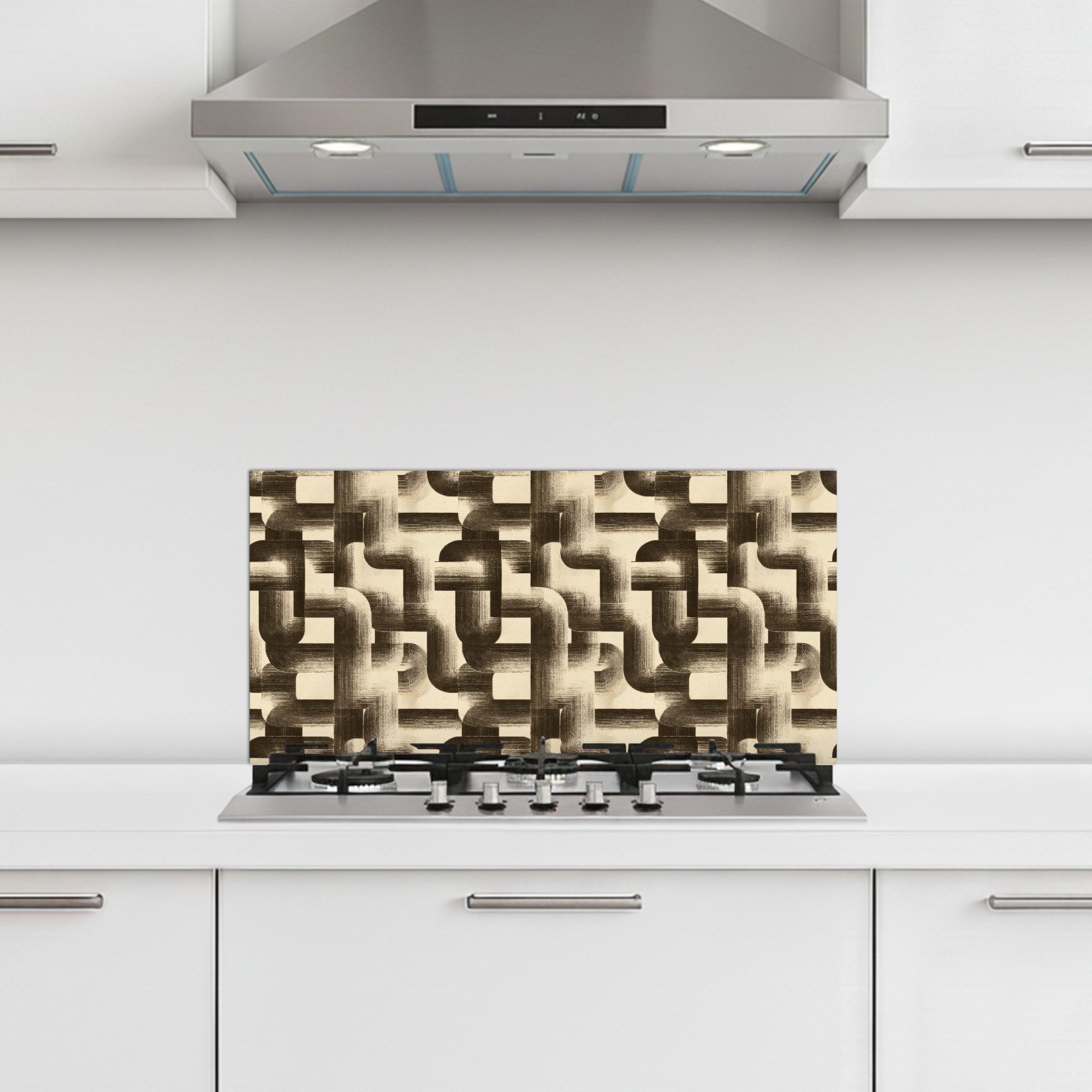 KitchenYeah Küchenrückwand selbstklebend (keine Folie) Abstrakt - Retro - Schwarz, (1-tlg), Spritzschutz Herd Wand, Küchen Deko, 70x30 cm