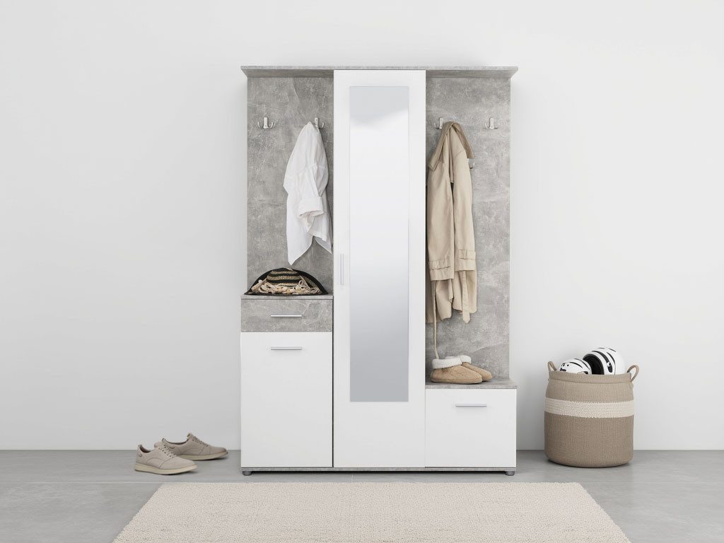 INOSIGN Kompaktgarderobe Martin Flurgarderobe, Dielenschrank, Flurmöbel, Breite 134 cm Schuhschrank, mit Spiegel, in modernen Farben, mit 10 Haken