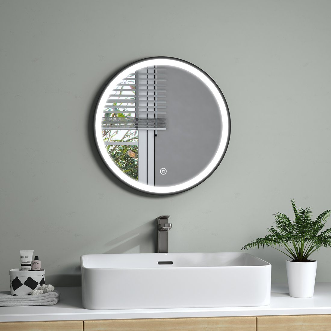 S'AFIELINA Badspiegel LED Badspiegel mit Helligkeit,Energiesparend,IP44 Badezimmerspiegel Touch-Schalter,6500K Beleuchtung Licht, Rund Spiegel Einstellbare