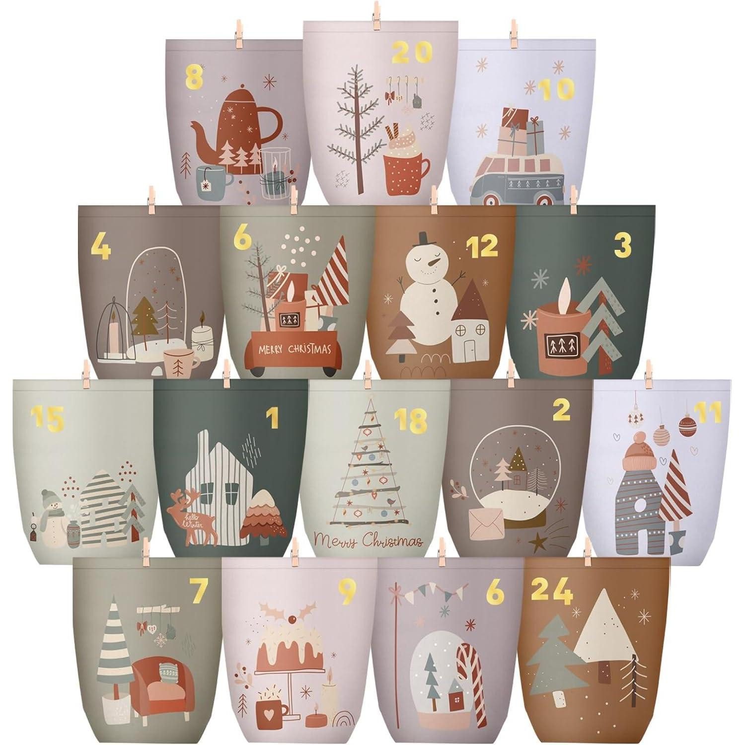 LuxusKollektion DIY-Adventskalender Adventskalender zum Befüllen 24 Papiertüten mit Holzklammern