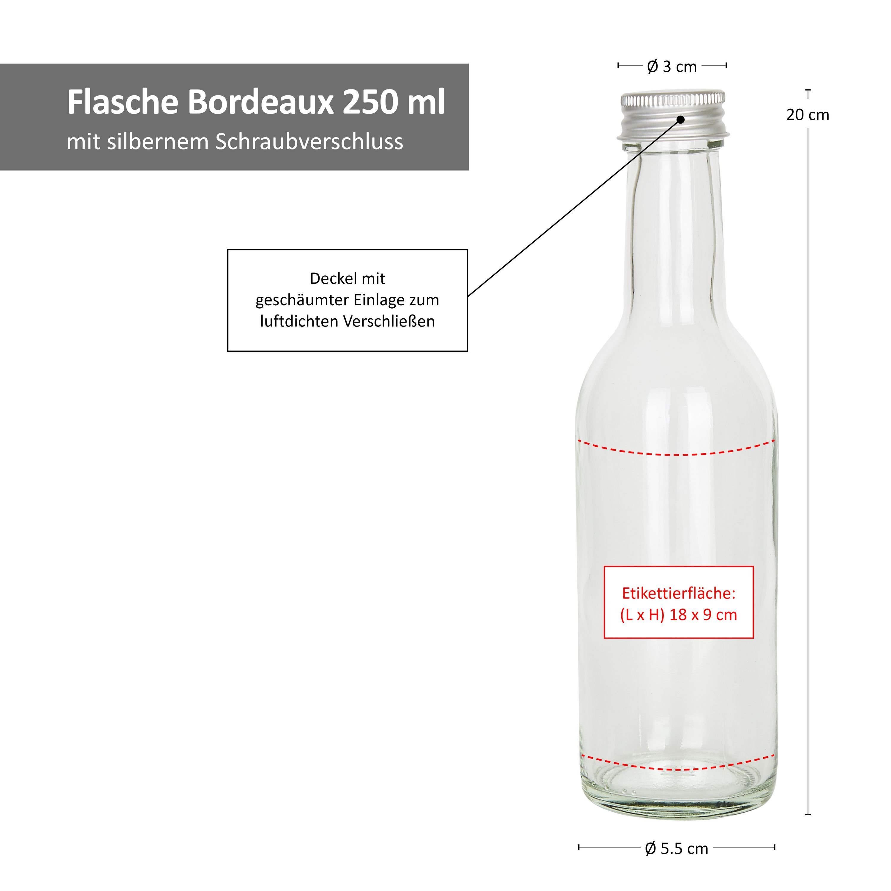 ml Wein, 250 Spirituosen Bordeaux MamboCat 6er Glas Einmachglas Glasflasche + Set Deckel, & Likör
