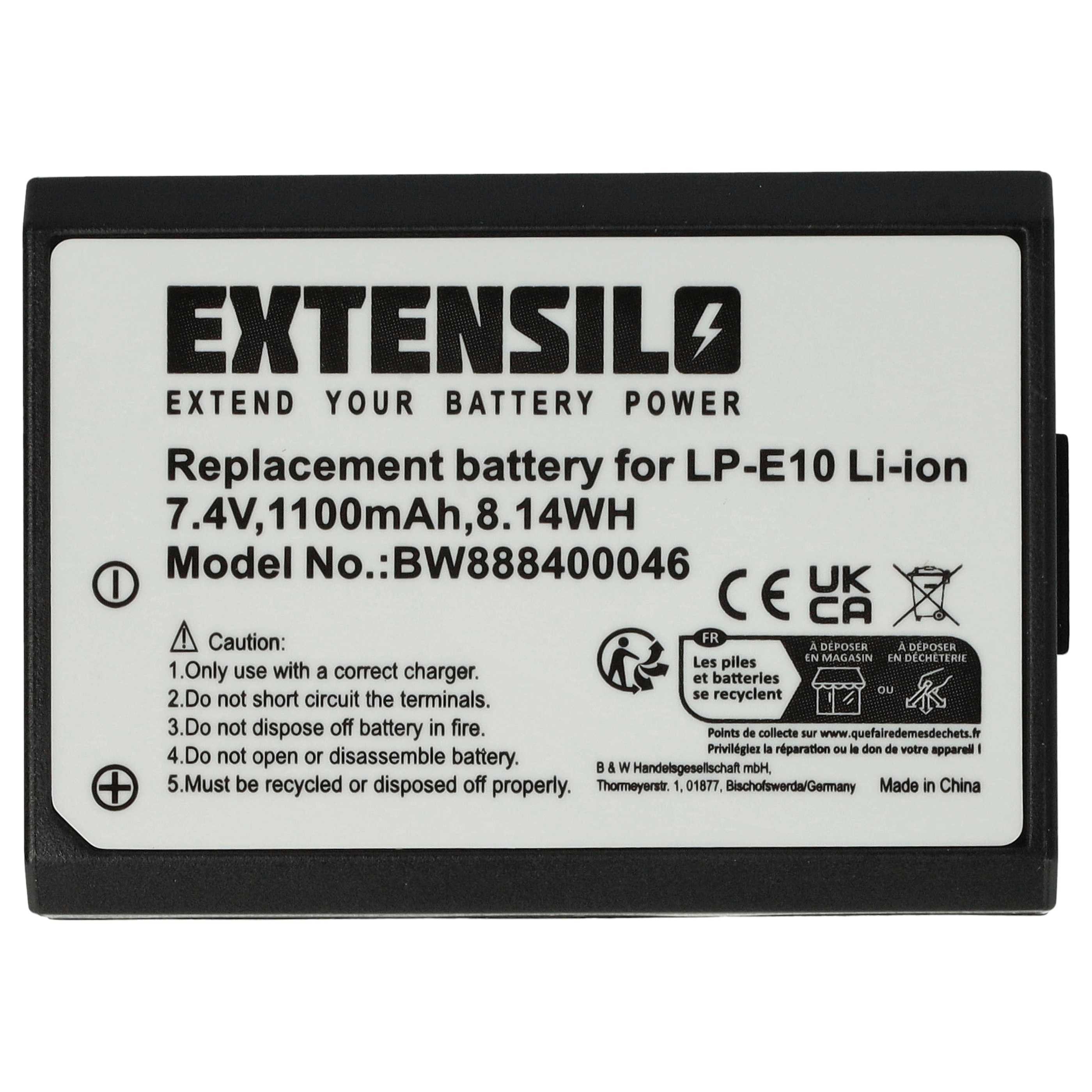 Extensilo Akku passend für Canon EOS 1100D, 1D X, 2000D, 1200D, 3000D, 4000D, Kamera-Akku Akku Li-Ion 1100 mAh (7,4 V, 1 St), Leistungsfähiger Austausch-Akku für Digitalkamera, Spiegelreflexkamera