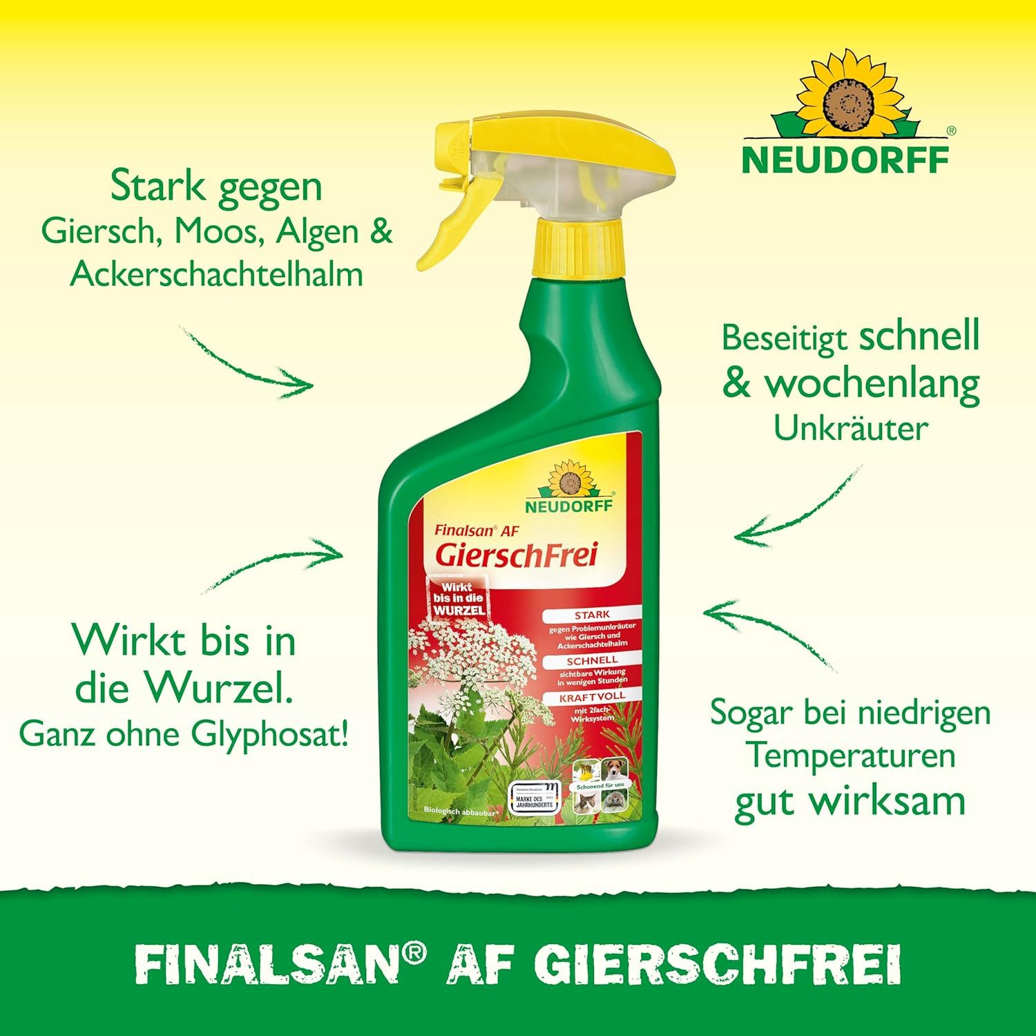 Neudorff Unkrautbekämpfungsmittel Finalsan AF GierschFrei 750 ml für 25 m², 750 ml, 1 St., Schnell wirkend, gegen Giersch und Ackerschachtelhalm, Anwendungsfertiger Unkrautvernichter mit 2-fach-Wirksystem
