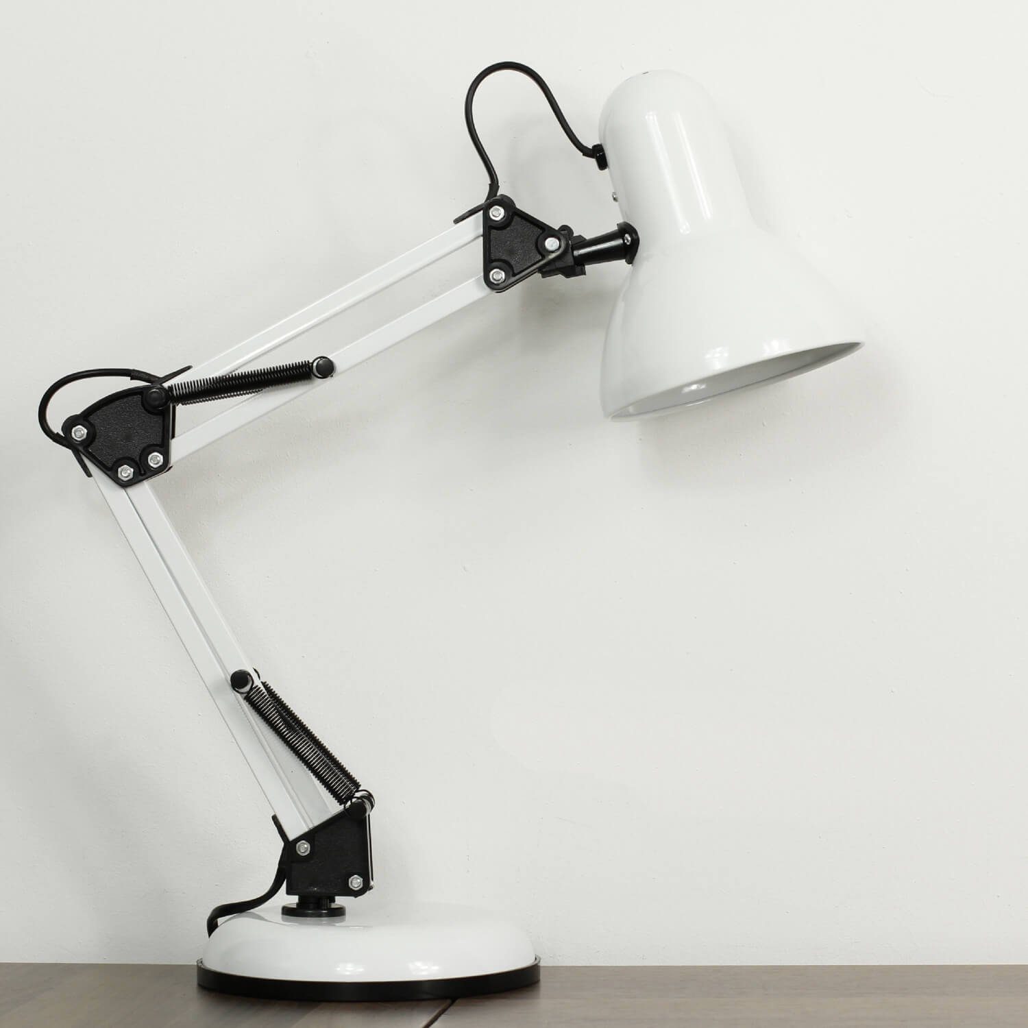 Licht-Erlebnisse Schreibtischlampe JENS, ohne Leuchtmittel, Tischleuchte 53 cm Weiß Metall E27 verstellbar Beleuchtung | Tischlampen