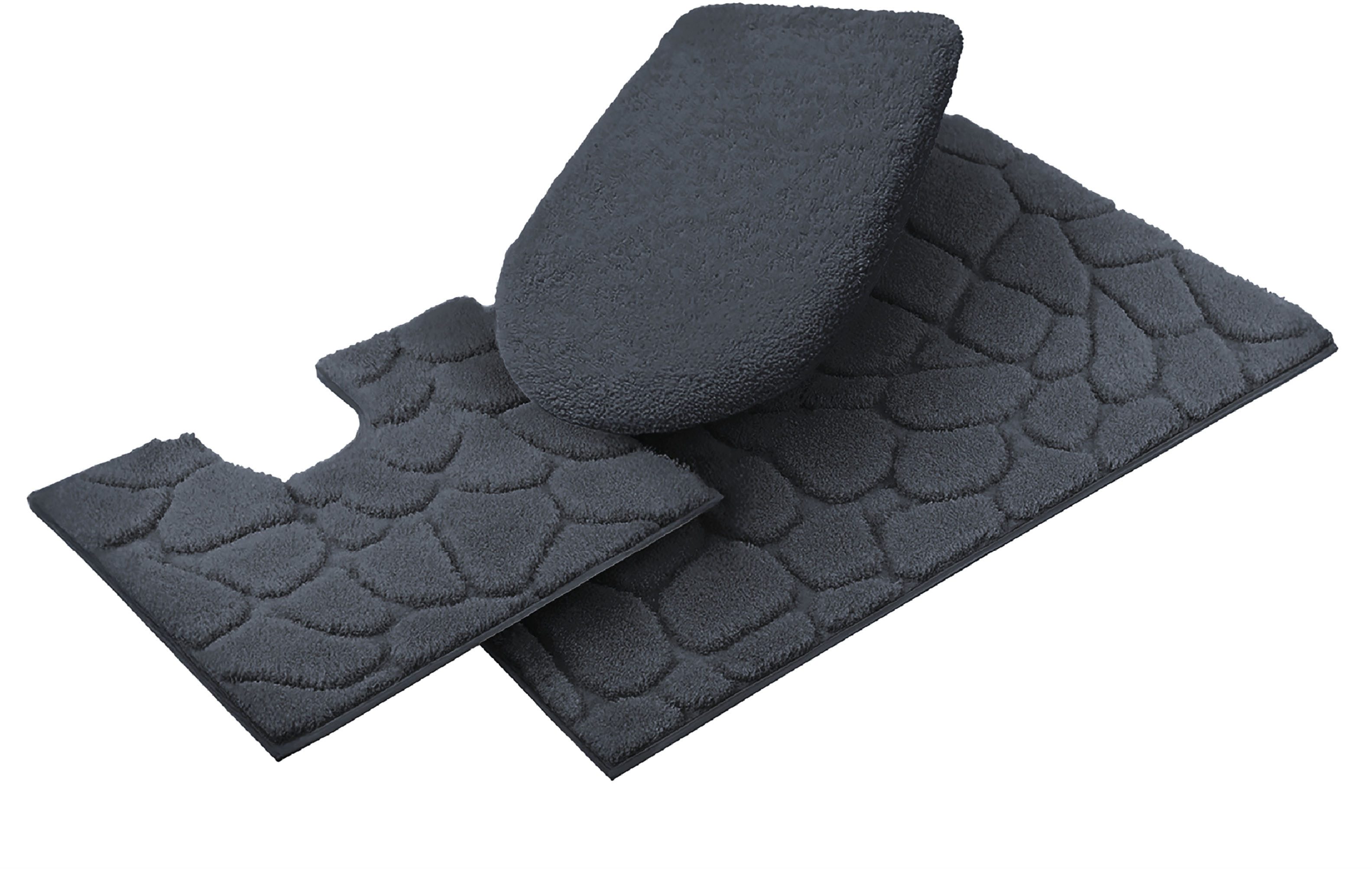 Grund Badematte Ashtar, Badvorleger, Badezimmer Teppich, 3D-Design, Höhe 20 mm, rutschhemmend beschichtet, schnell trocknend, Polyester, rechteckig, 3-tlg. Stand-WC Set, Hoch-Tief-Design mit organischer Steinoptik, Made in Europe