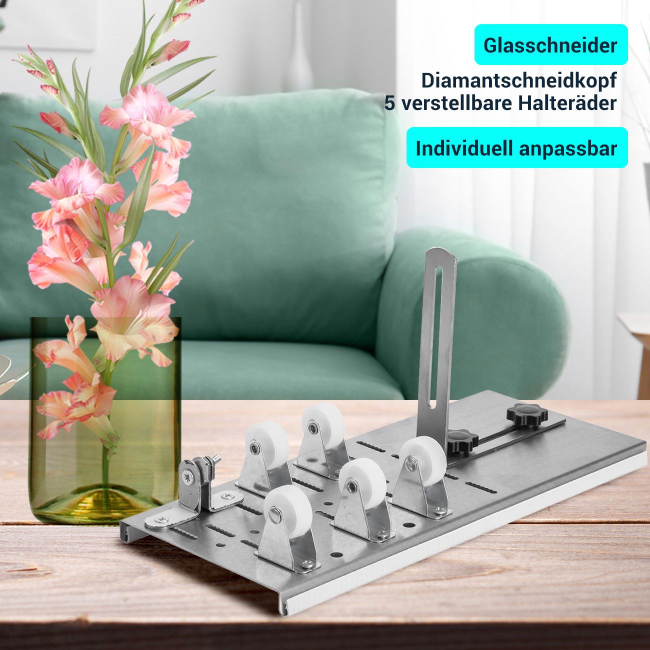 Casativo Glasschaber Flaschenschneider Set Glasschneider Diamantkopf Flaschen Schneiden für Glasflaschen ab 3 cm Durchmesser/Recyceln alter Flaschen