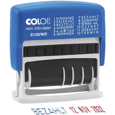 COLOP Stempel S120/WD, Datumseinstellung / 12 vorgefertigte Texte, selbstfärbend