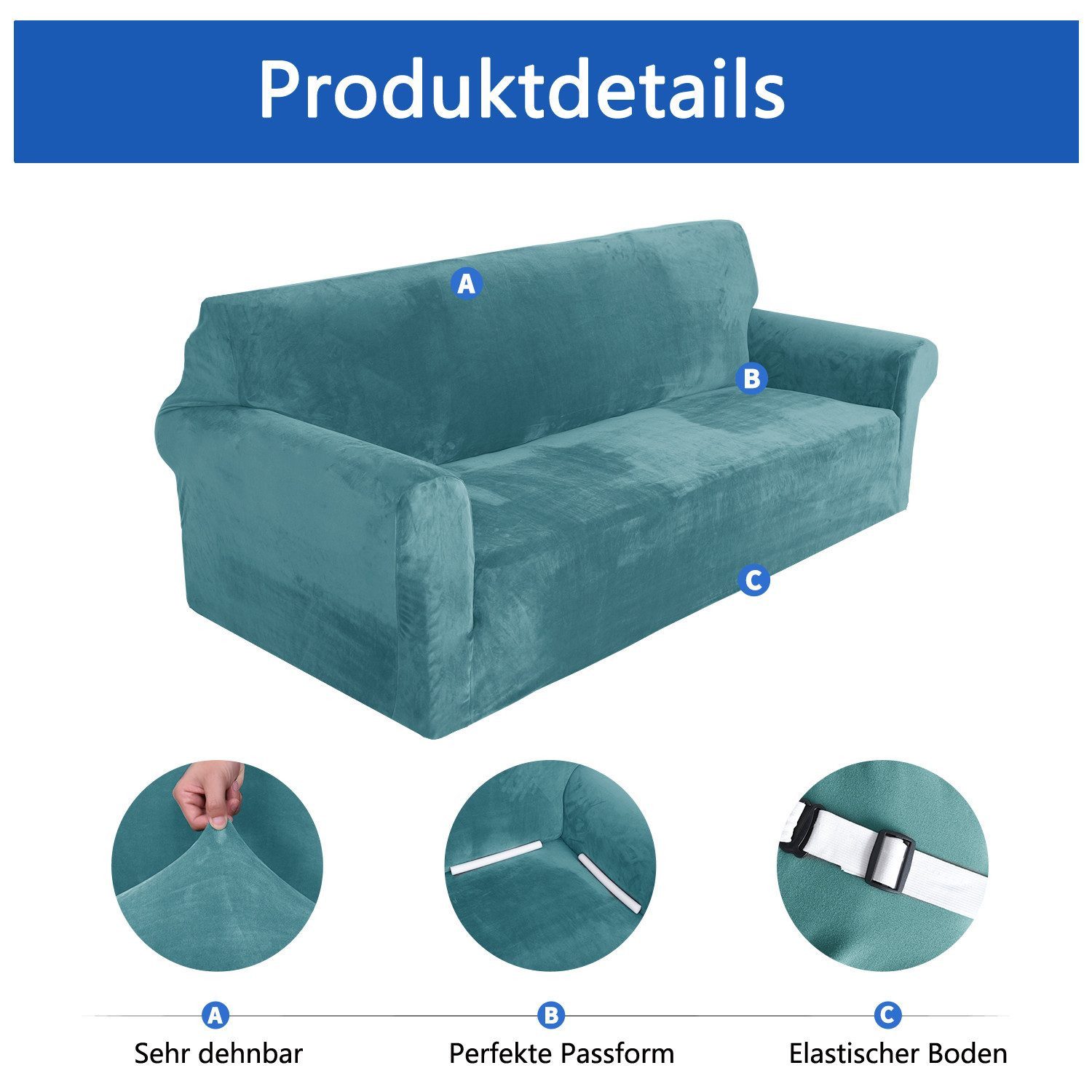 Diwzbyn Sofahusse Velvet Sofabezüge 1/2/3/4-Sitzer Stretch rutschfeste Couchbezug, für Hunde Katze Haustierfreundlich – Bild 4 von 5