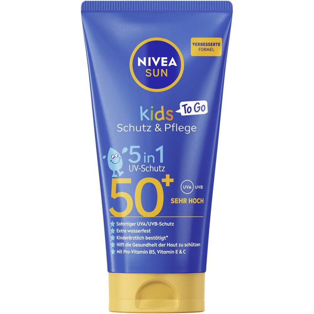 Nivea Sun Sonnenschutzspray Sensitiv Spray LSF50+ mit Kids To Go Größe Gratis, 2-tlg., Sensitiv Spray LSF50+ mit Kids To Go Größe Gratis, Spray-Textur, feuchtigkeitsspendende Formel, klebefrei, wasserfest