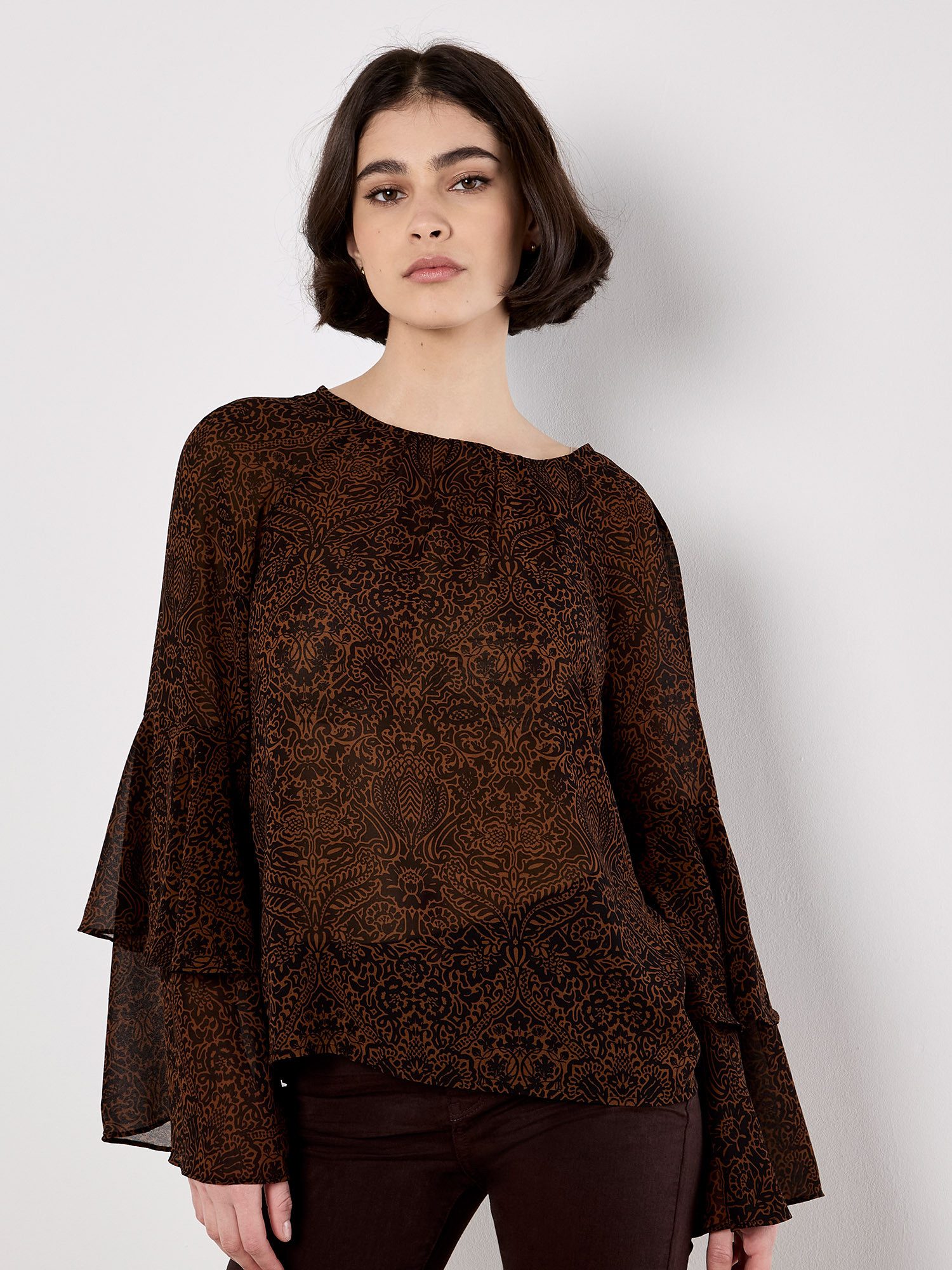 Apricot Rüschenbluse Leichte Bluse mit Rüschenärmeln