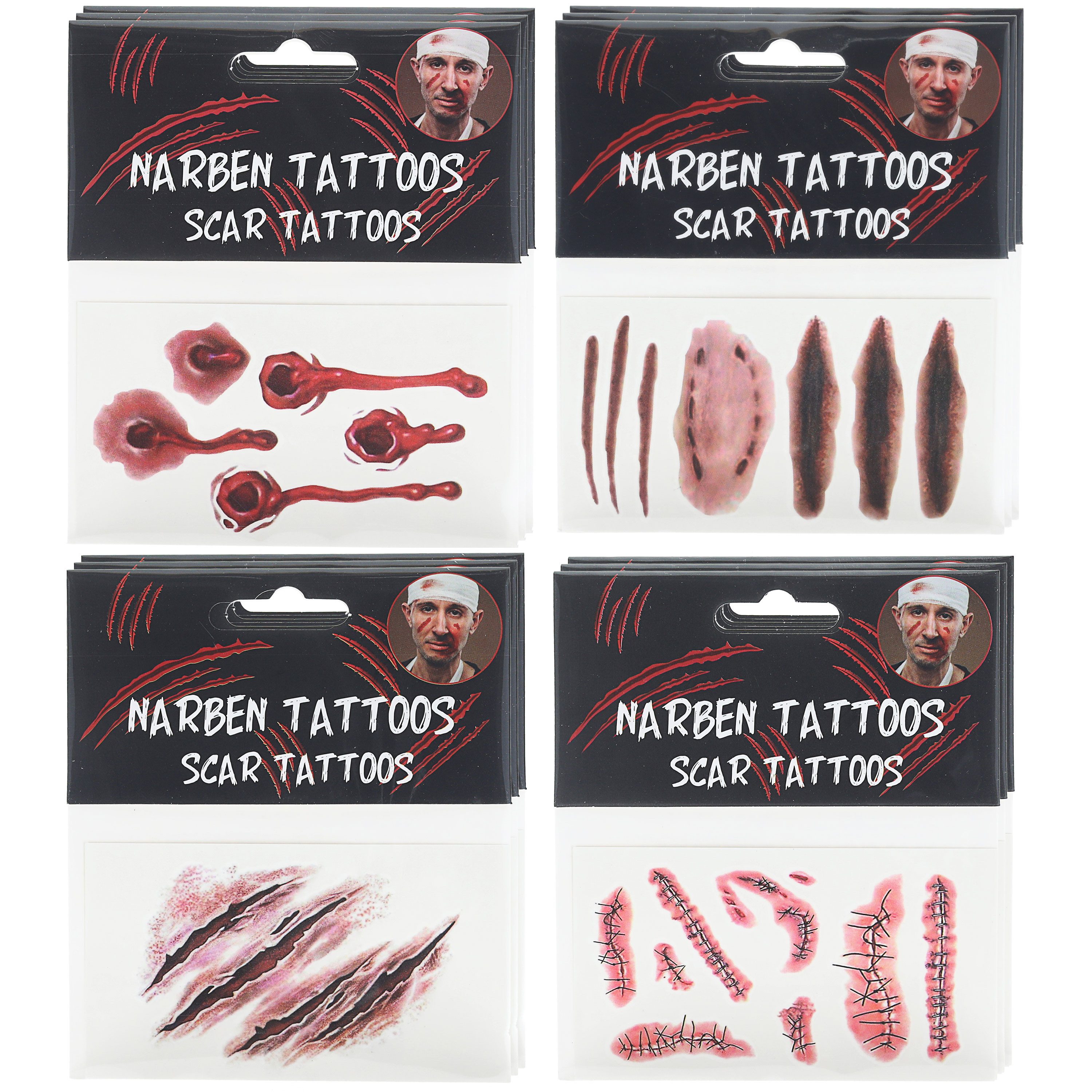 CEPEWA Schmuck-Tattoo Halloween Tattoo 12 Bogen Narben Wunden Kratzer Schnitte Nähte
